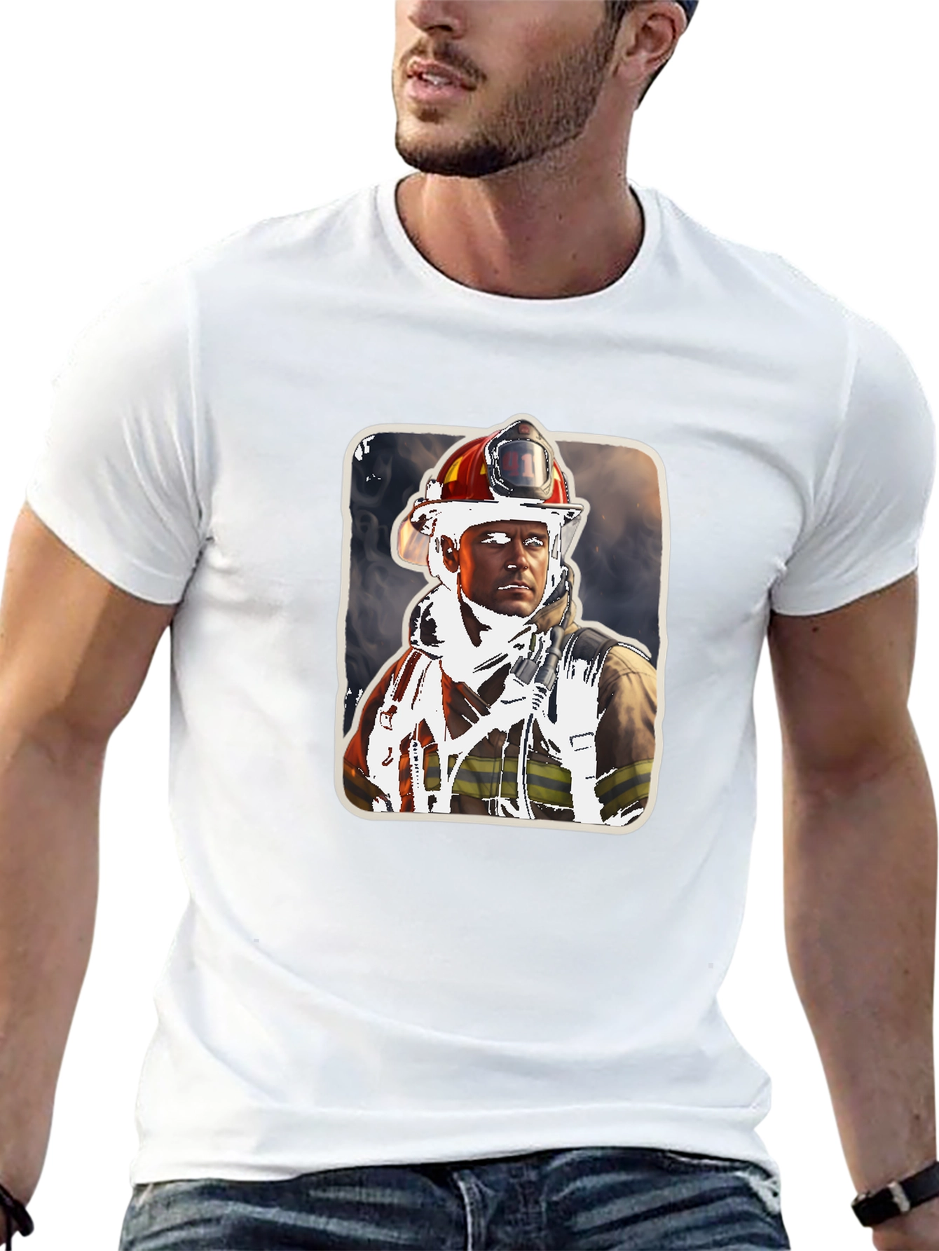 Black Firefighter Portrait Graphic Tee view 13