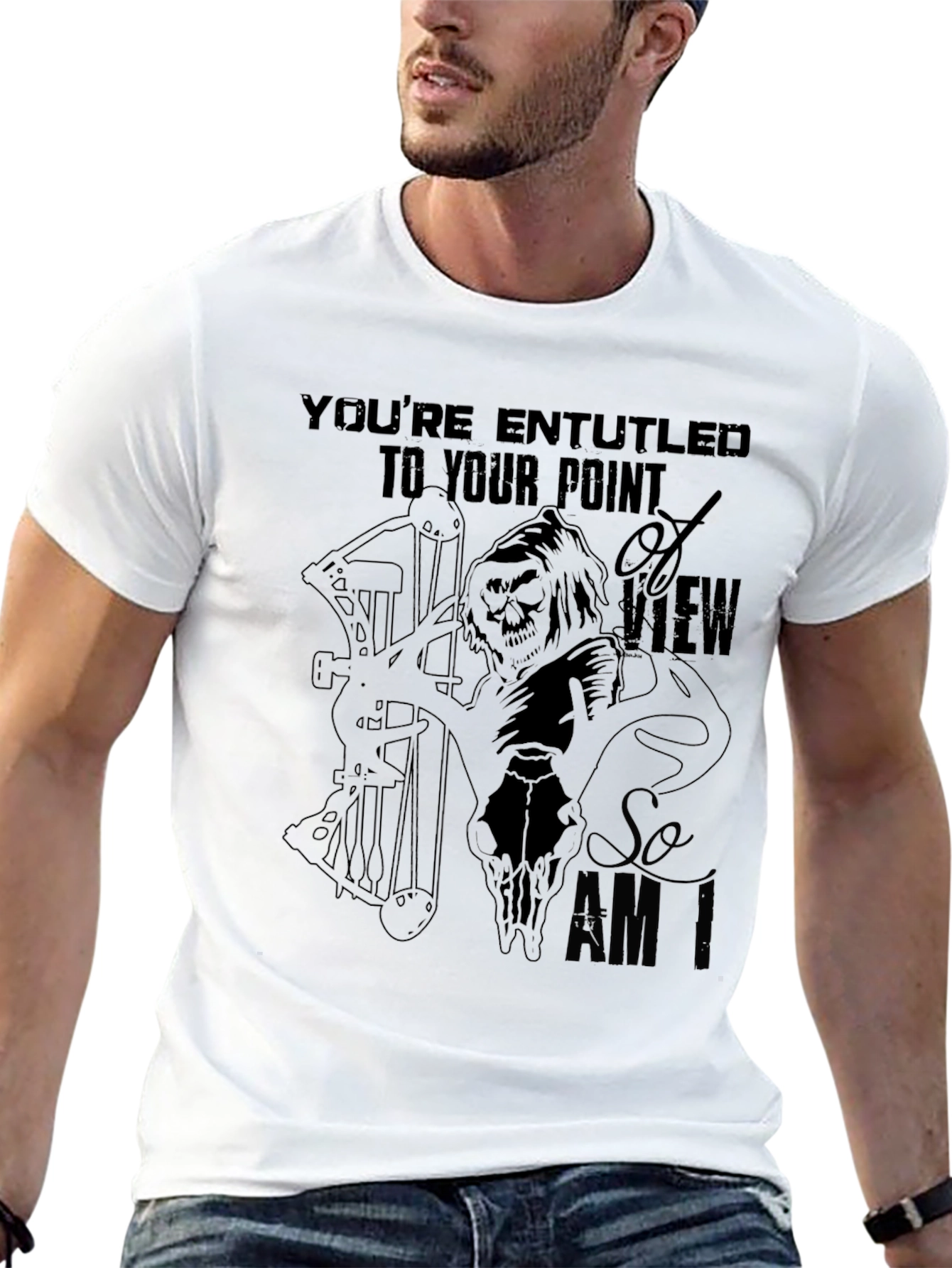 Black Grim Reaper Bow Hunting T-Shirt for Outdoor Enthusiasts view 13