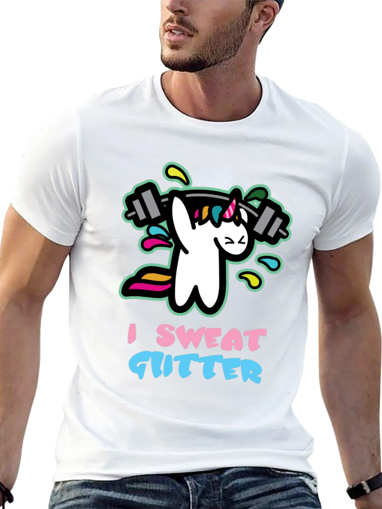 Black I Sweat Glitter Unicorn Gym Black T-Shirt view 13