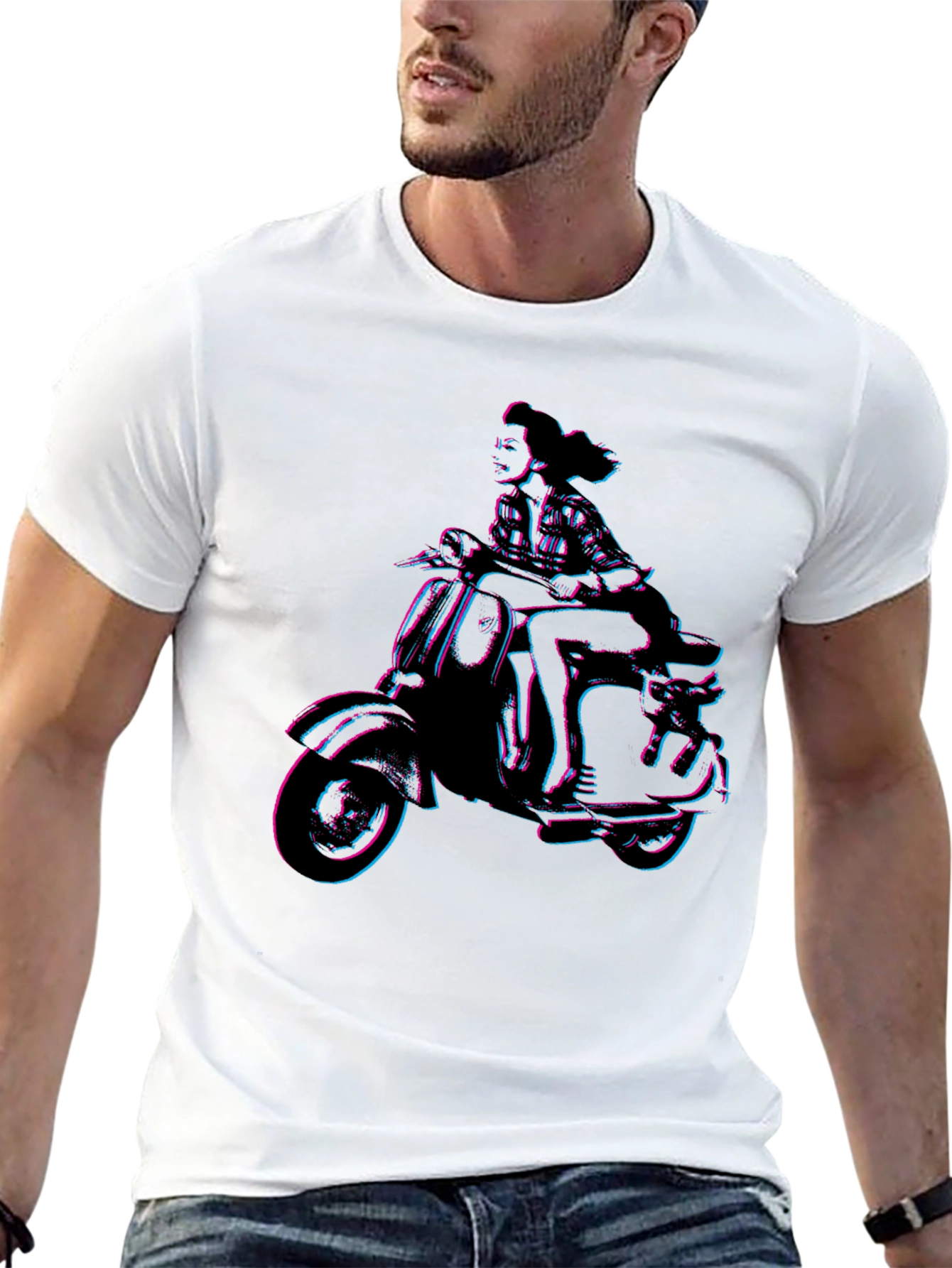 Black Retro Woman on Scooter Graphic Tee - Black view 13