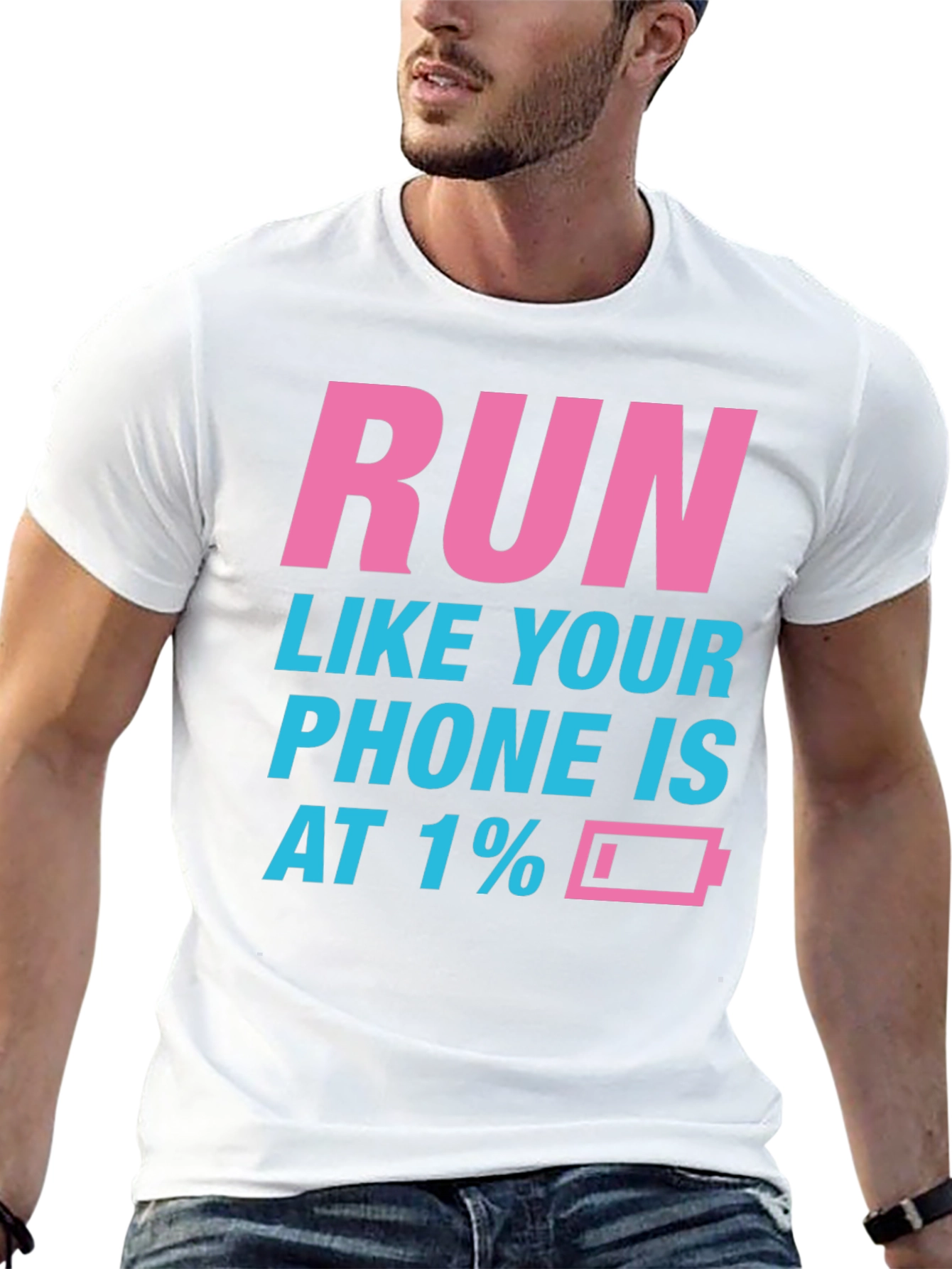 Black Run Like Your Phone is at 1% Funny Men's T-Shirt view 13