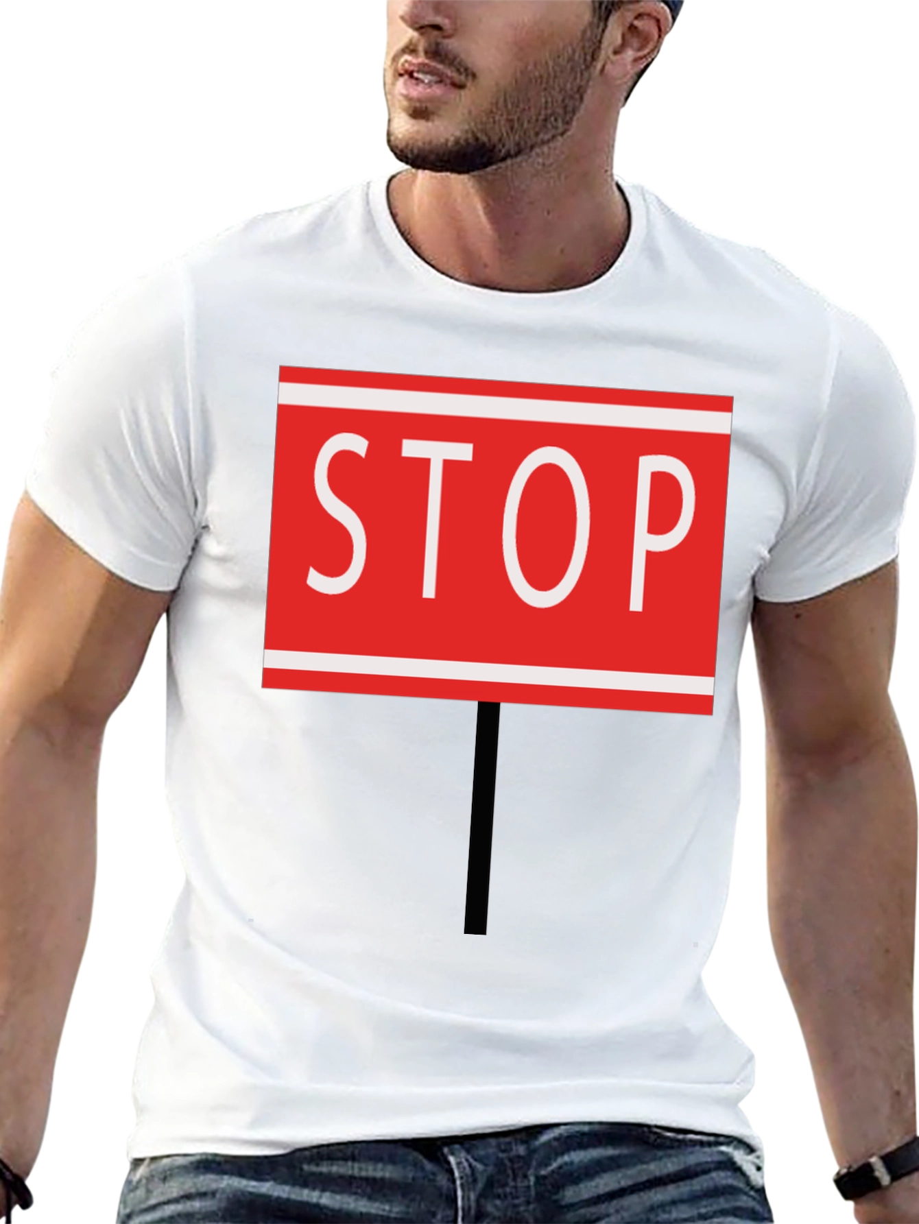 Black Stop Sign Graphic Tee - Black Cotton Blend view 13