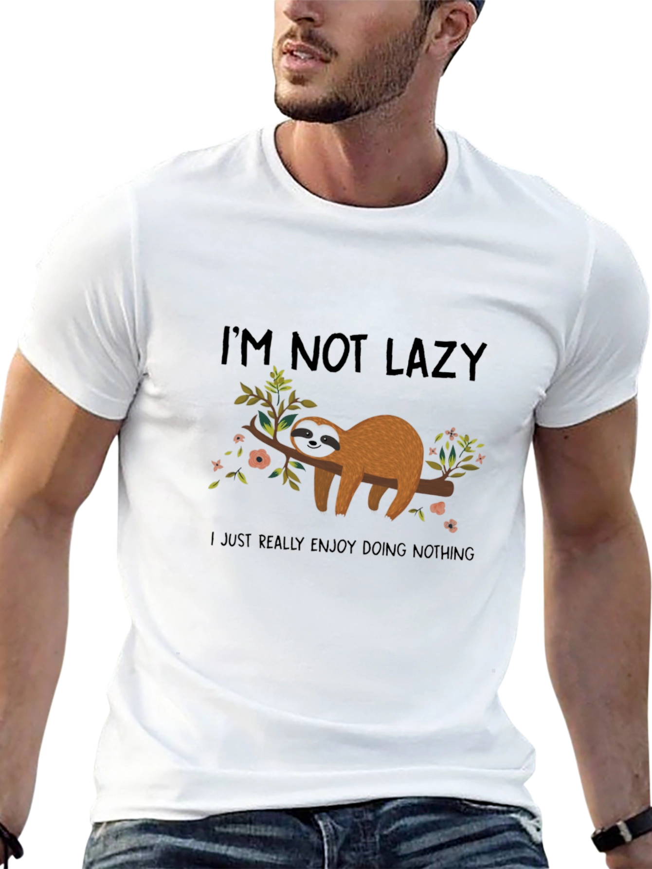 Black Funny Sloth Graphic Tee - I'm Not Lazy, Black view 13