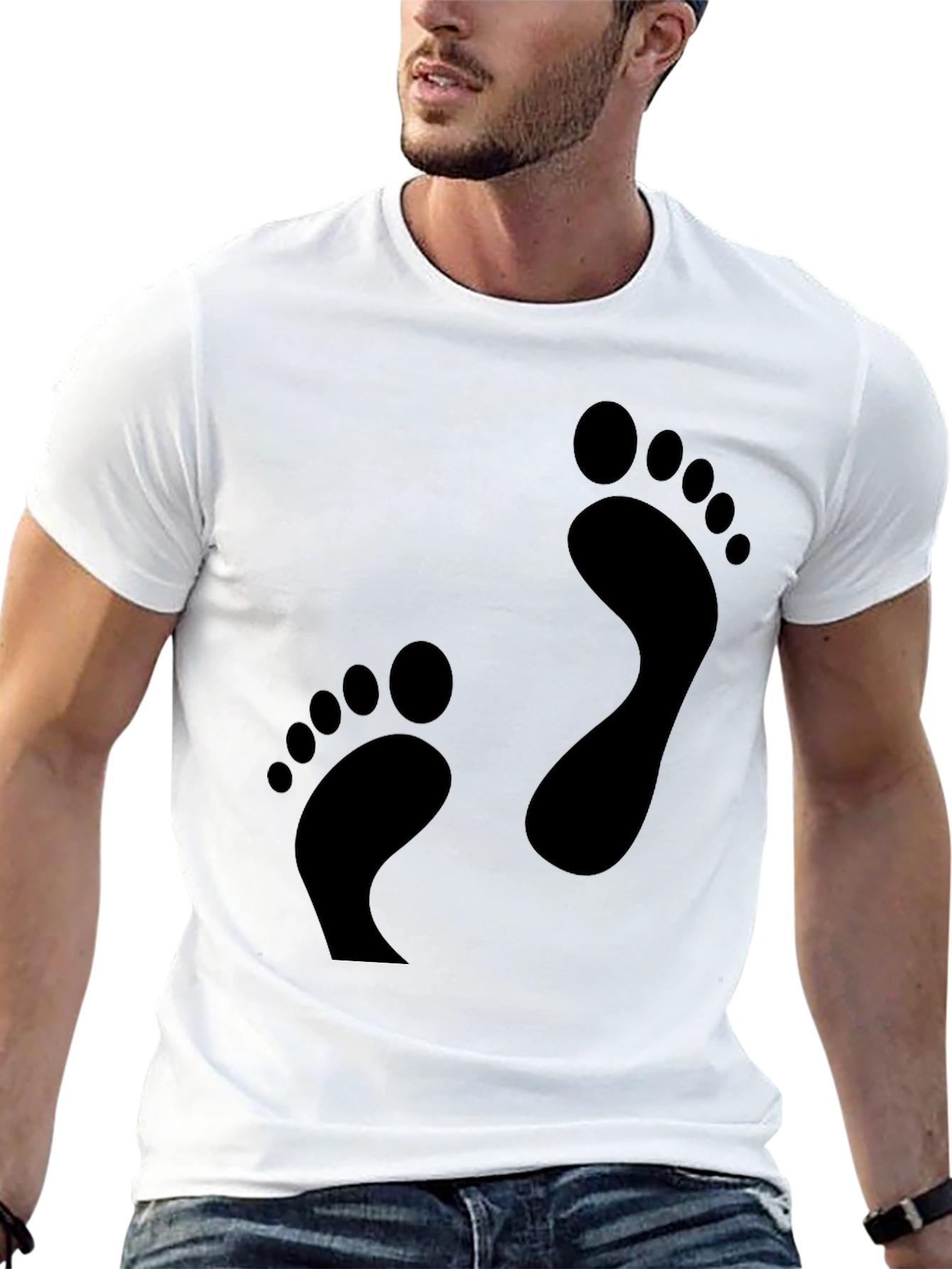 Black Footprint Black T-Shirt - Fun Casual Tee view 13