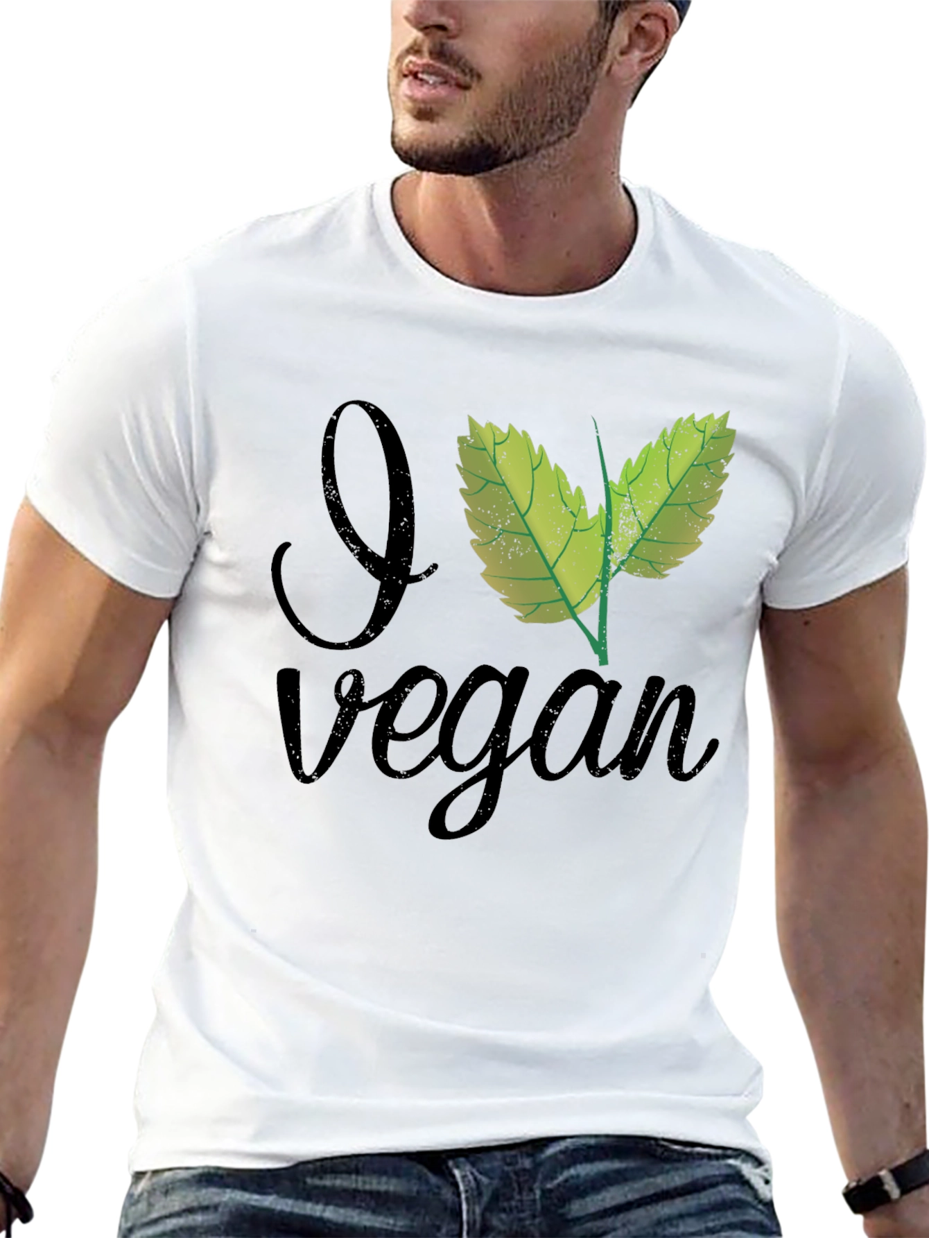 Black I Leaf Vegan T-Shirt - Black, Crew Neck view 13