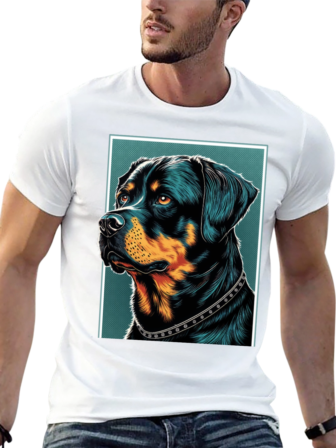 Black Rottweiler Graphic Print Black T-Shirt view 13