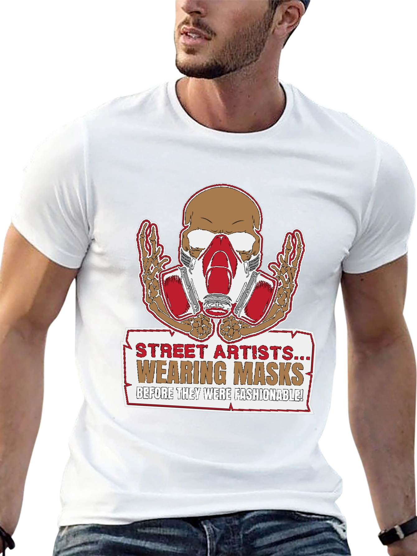 Street Artist Mask Skeleton Graphic T-Shirt - 13