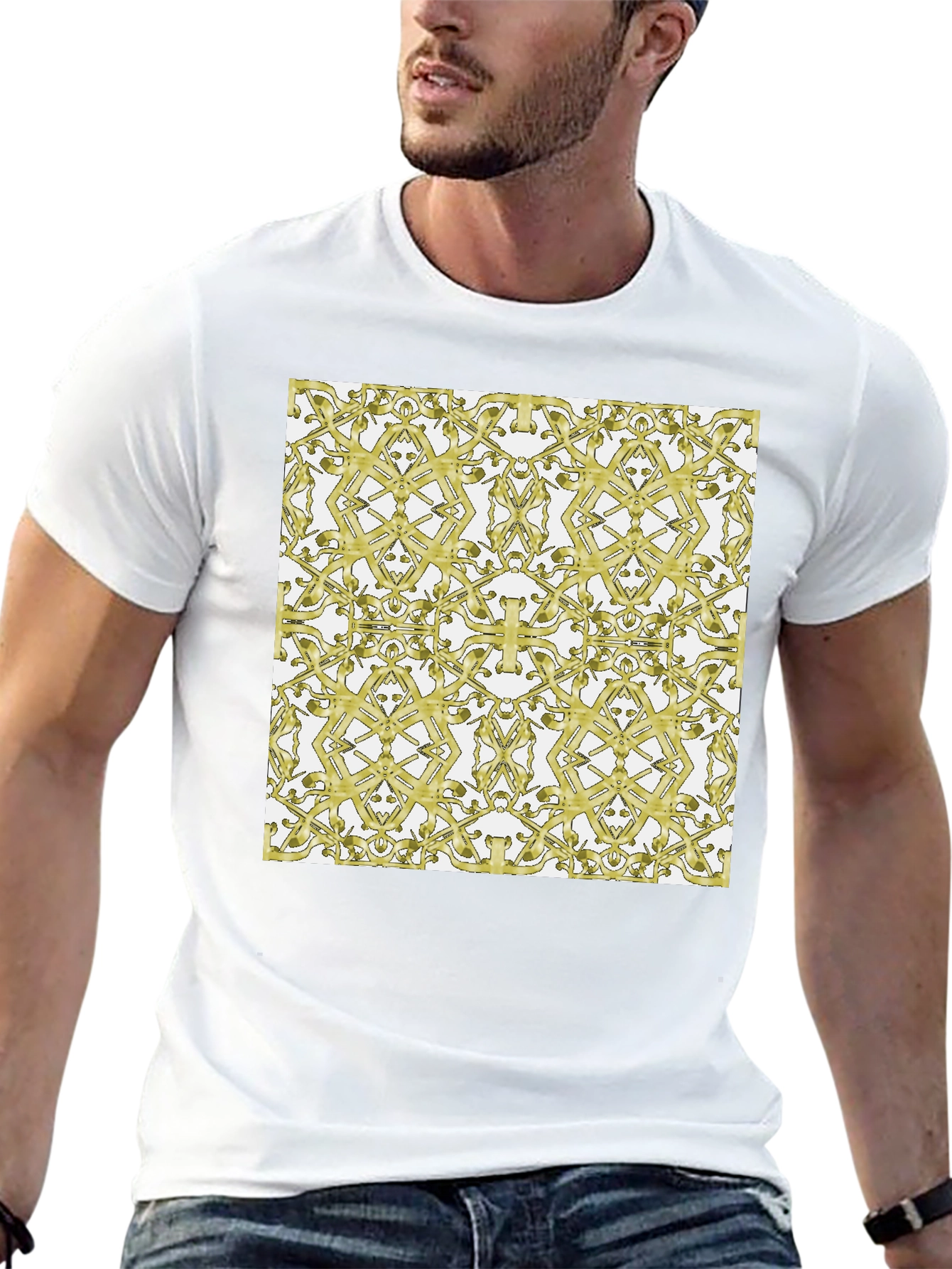 Black Gold Patterned Black T-Shirt view 13