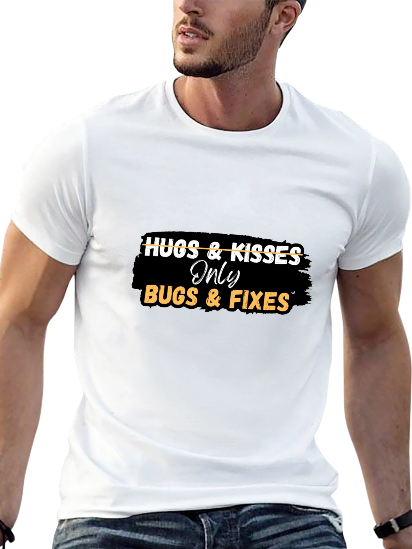 Black Hugs & Kisses Only Bugs & Fixes Black T-Shirt view 13