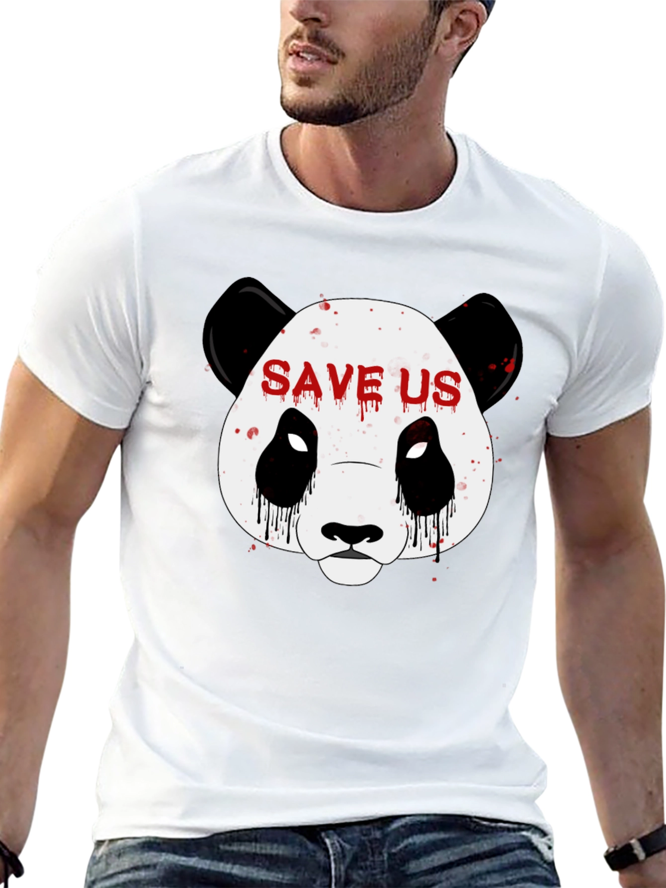 Black Save Us Panda Graphic Print Black T-Shirt view 13