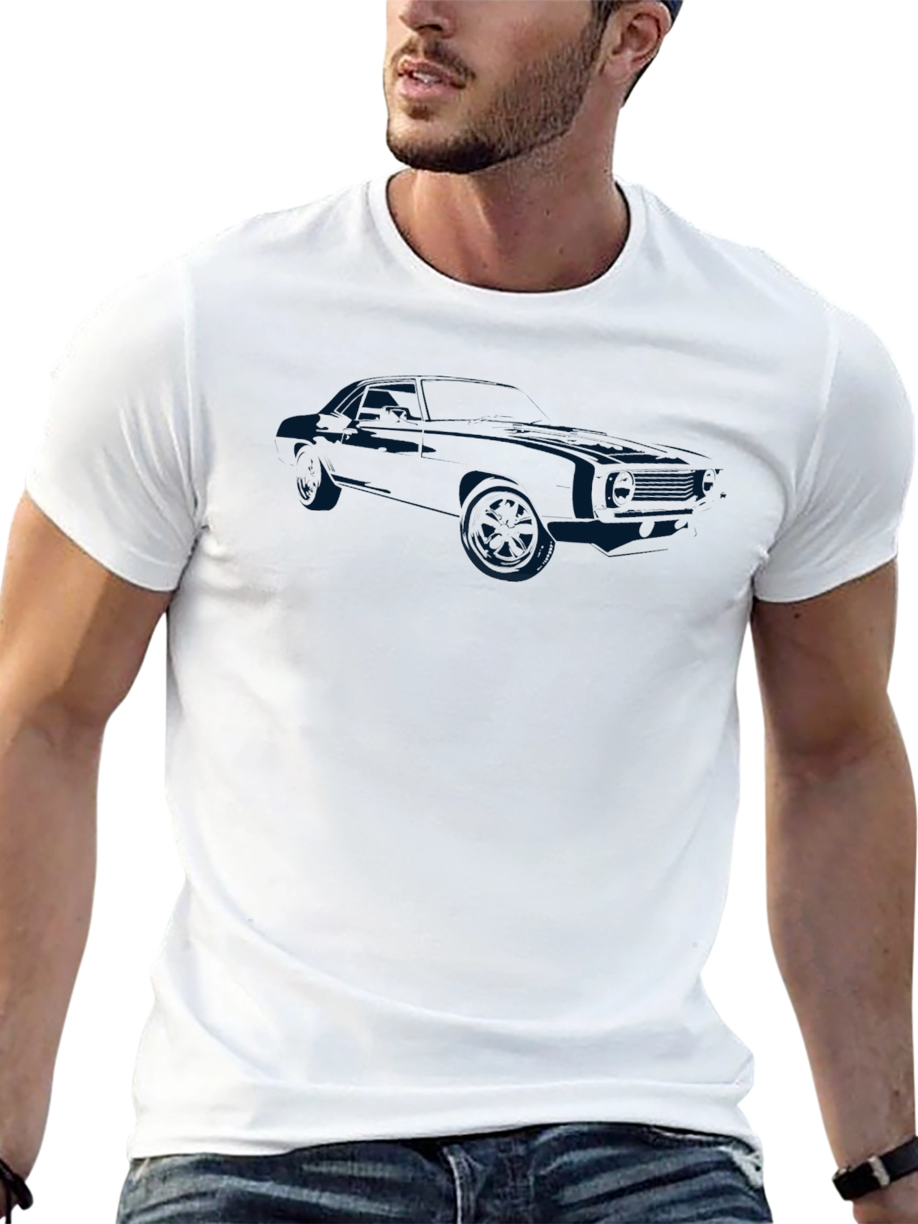 Black Men's Black T-Shirt with Car Silhouette Graphic view 13