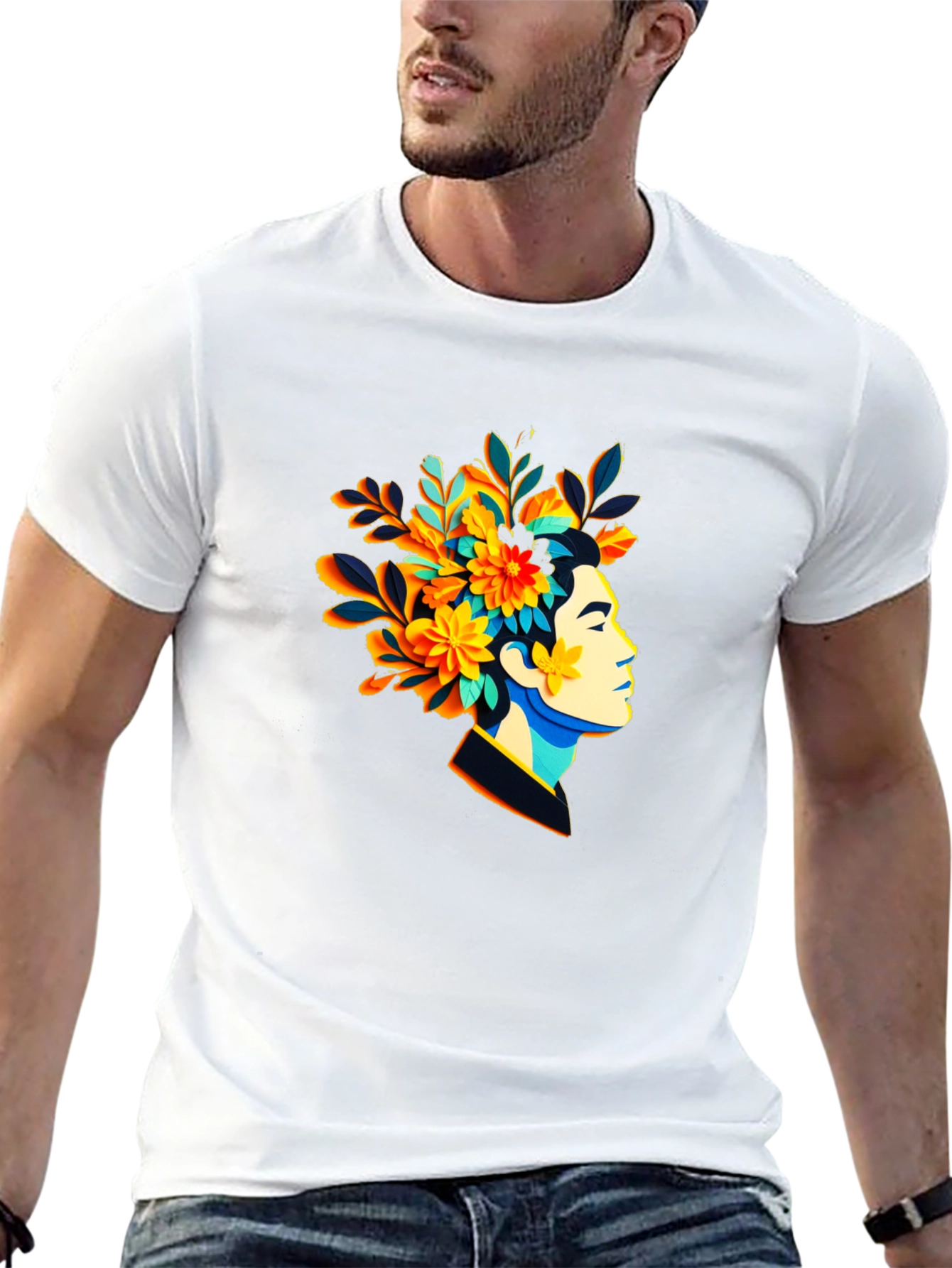 Black Floral Head T-Shirt - Unique Graphic Tee view 13