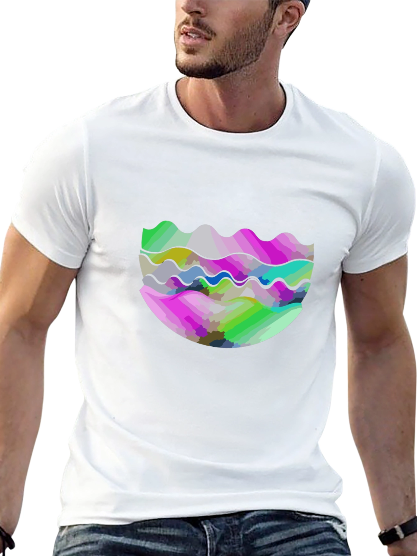 Black Abstract Wave Graphic Tee - Modern Design view 13