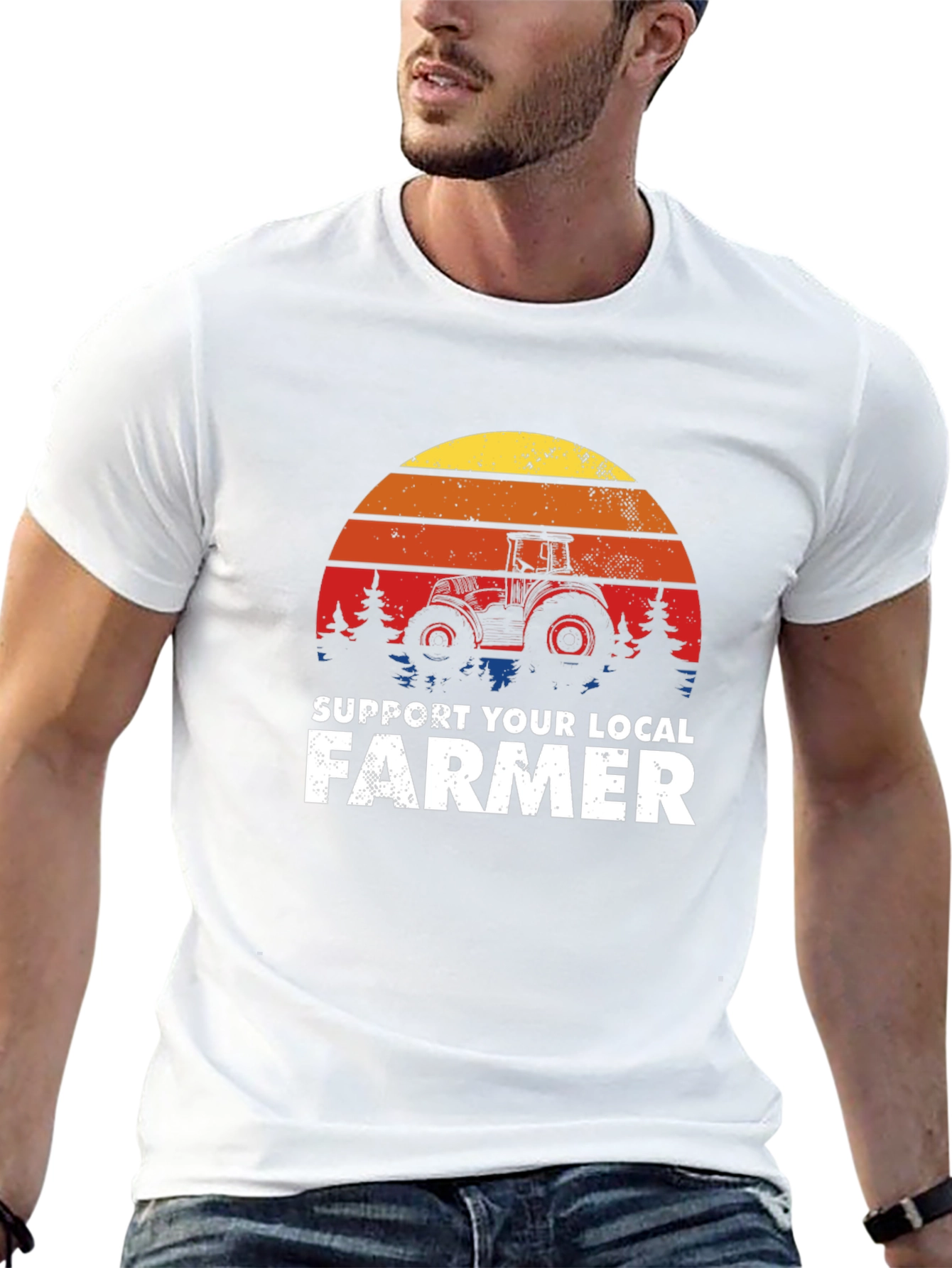 Black Support Local Farmer Tractor Graphic Tee - Retro Style view 13