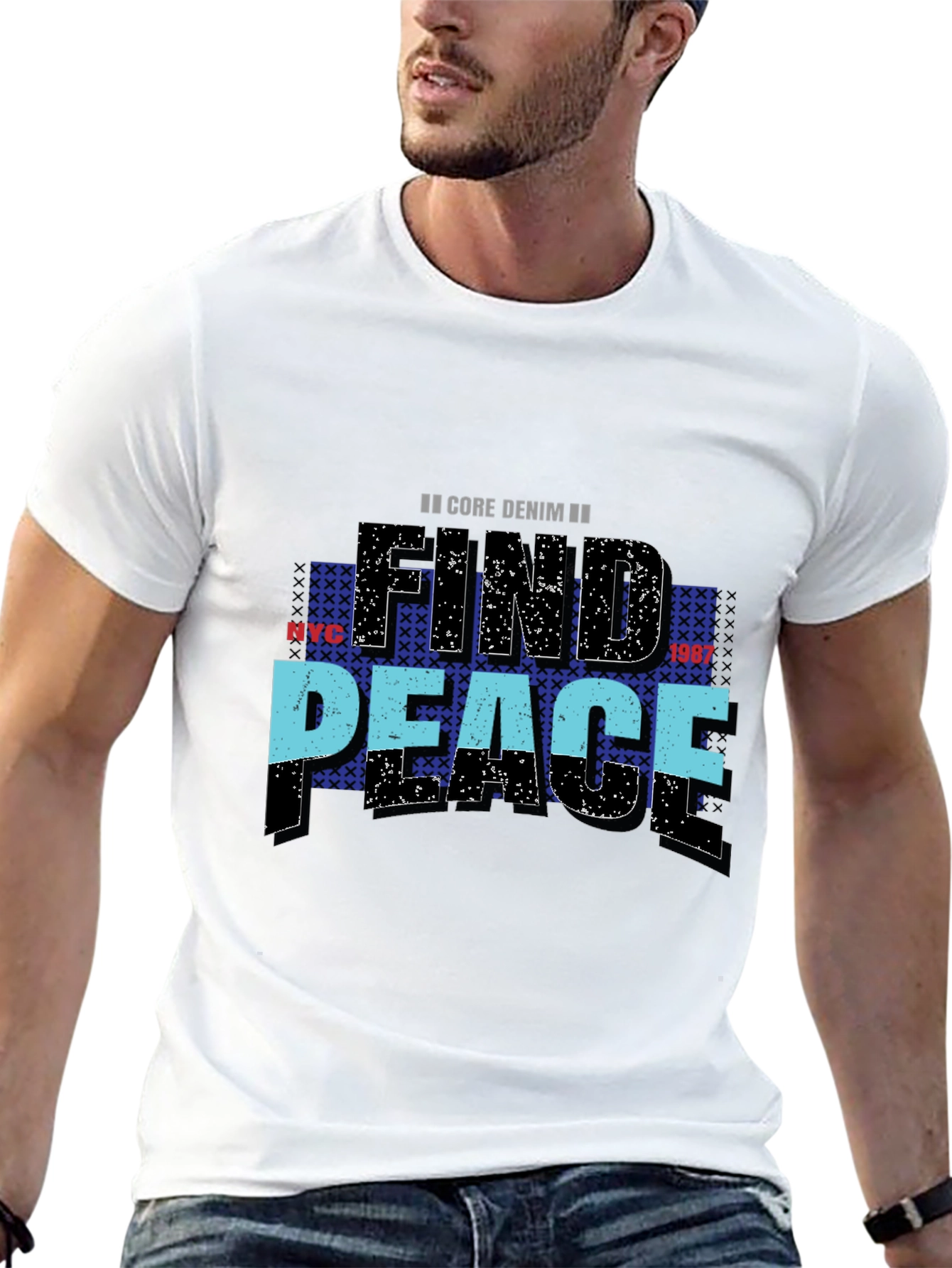 Black Find Peace Core Denim Graphic Tee view 13