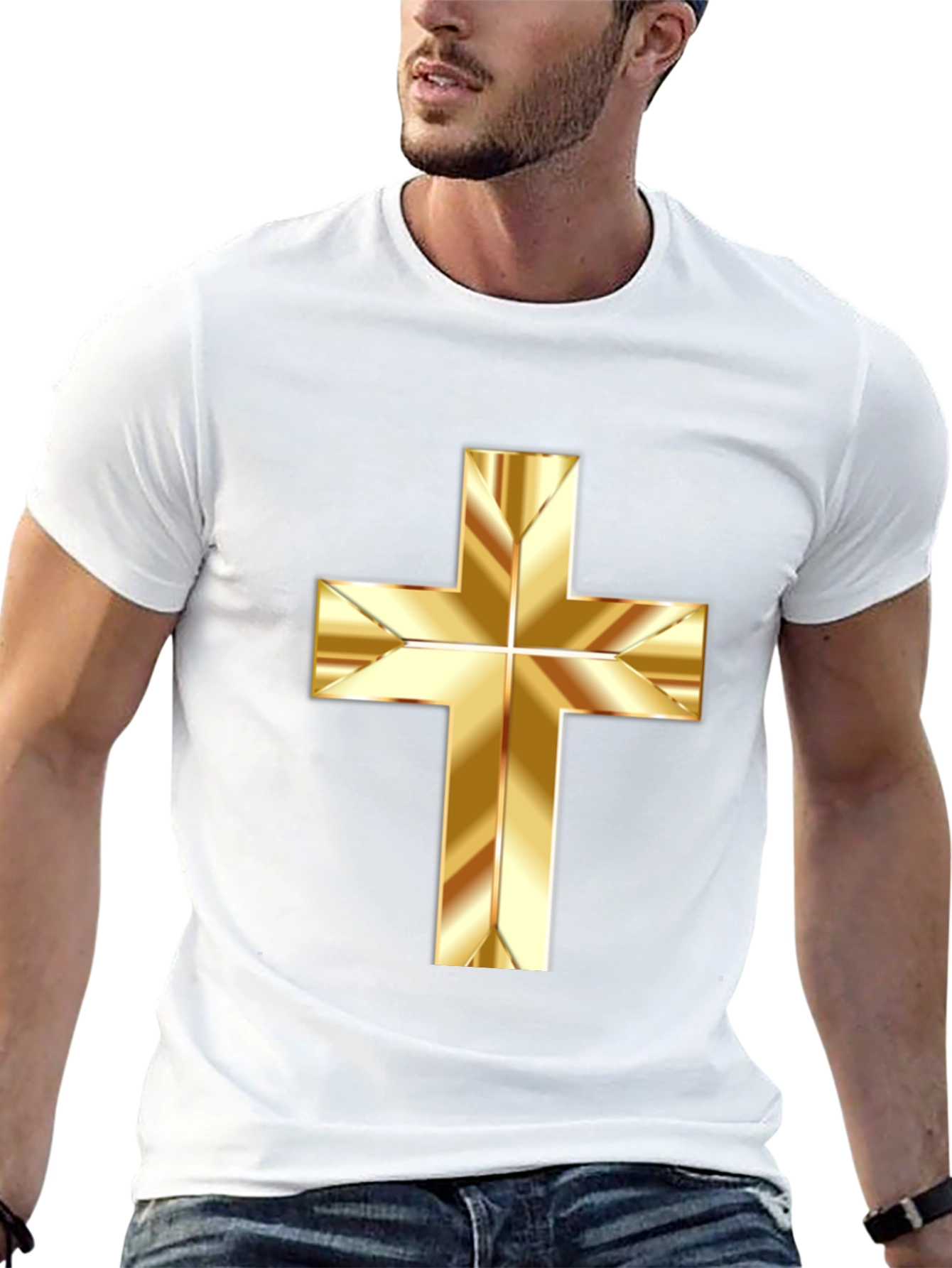 Black Gold Cross Graphic Print Black T-Shirt view 13