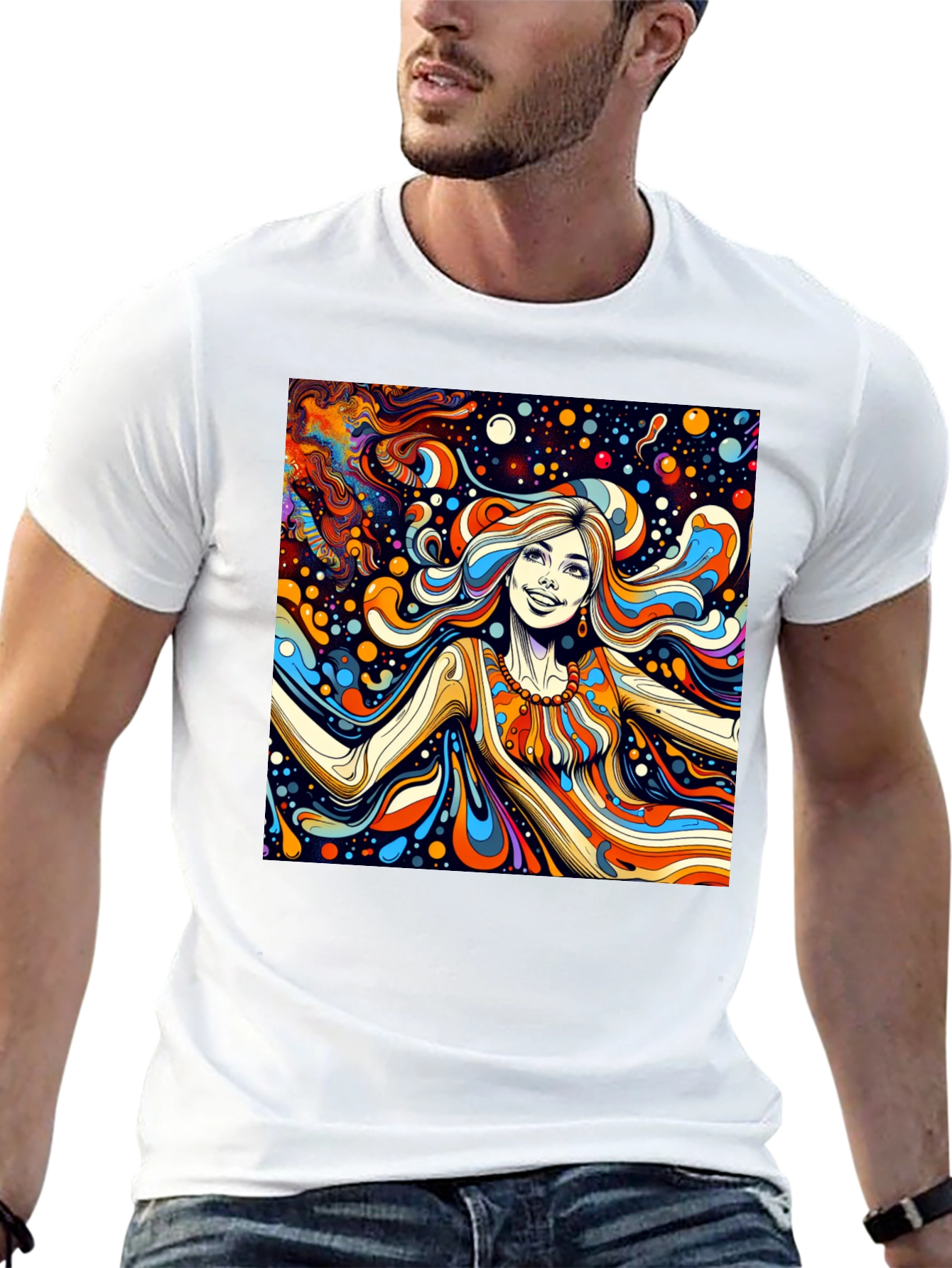 Black Psychedelic Art Tee: Vibrant Retro Style view 13