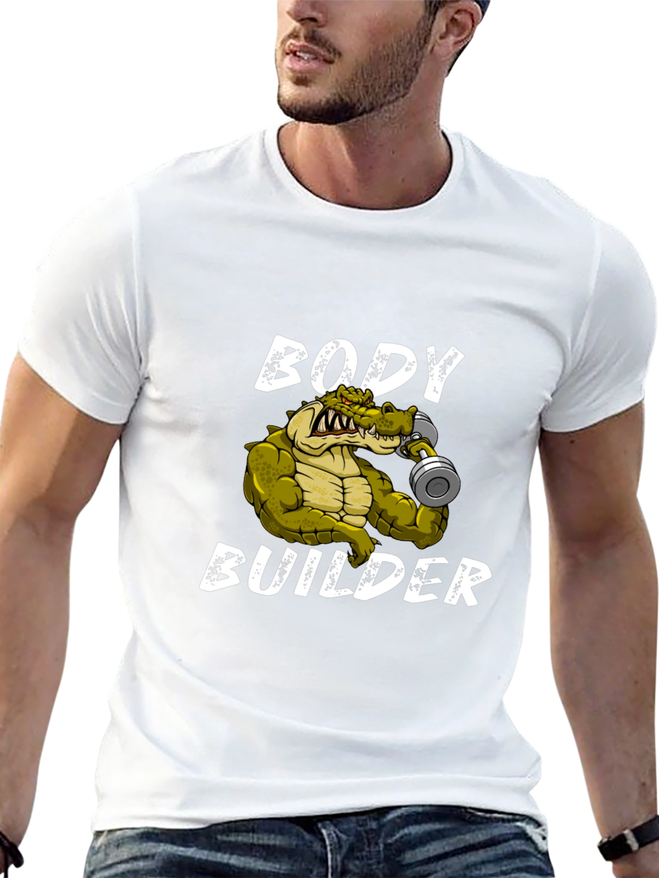 Black Body Builder Crocodile T-Shirt - Funny Gym Tee view 13