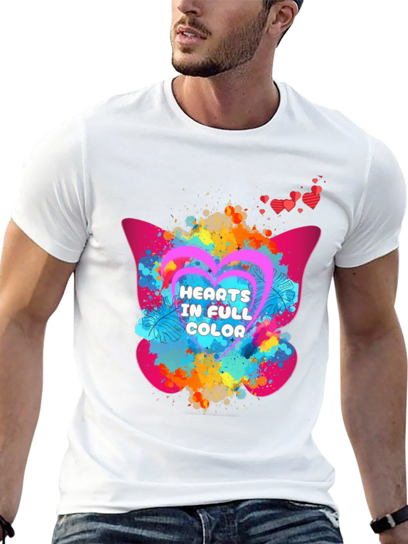 Black Hearts in Full Color Graphic T-Shirt view 13