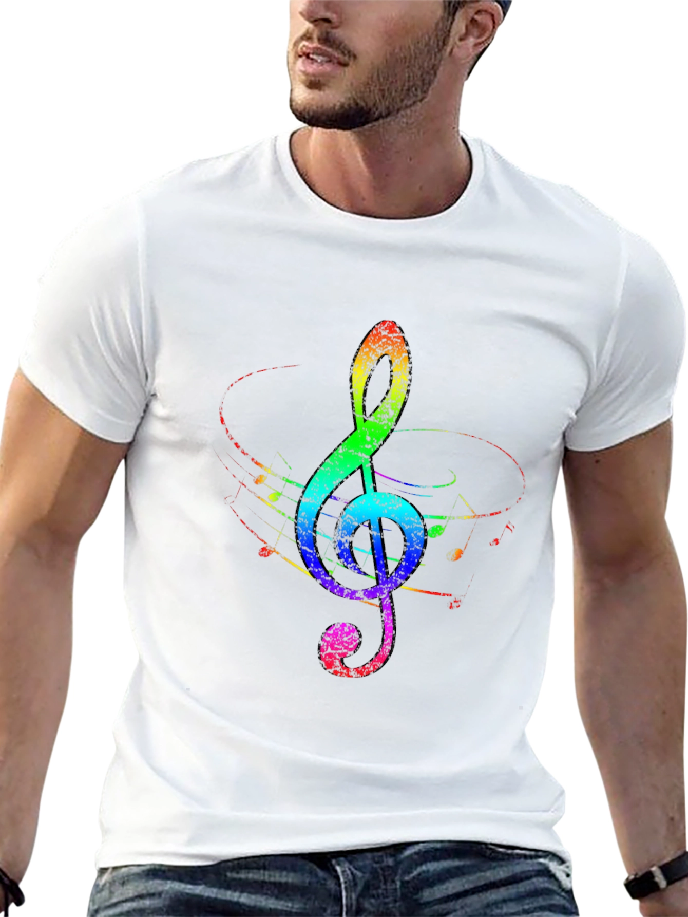Black Rainbow Treble Clef Black T-Shirt view 13