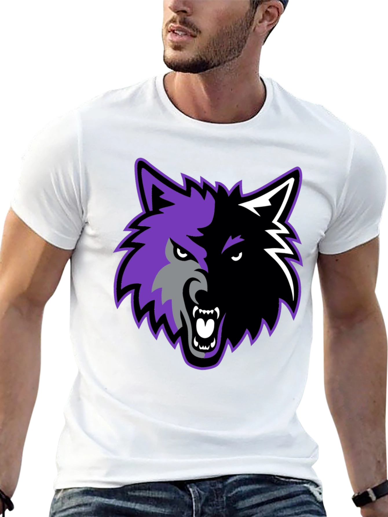 Black Two-Tone Wolf Graphic Tee view 13