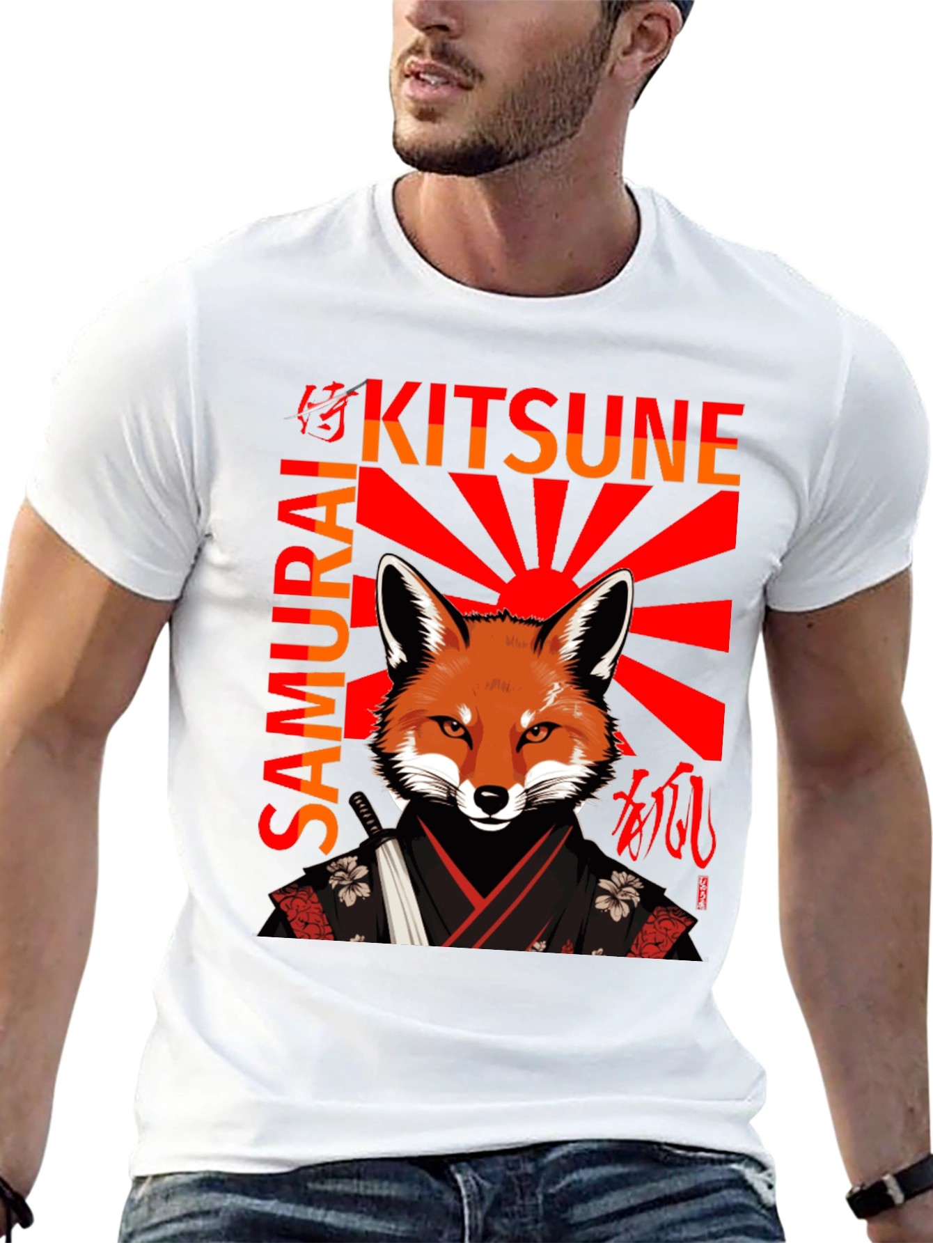 Black Samurai Kitsune T-Shirt Japanese Fox Warrior Design view 13
