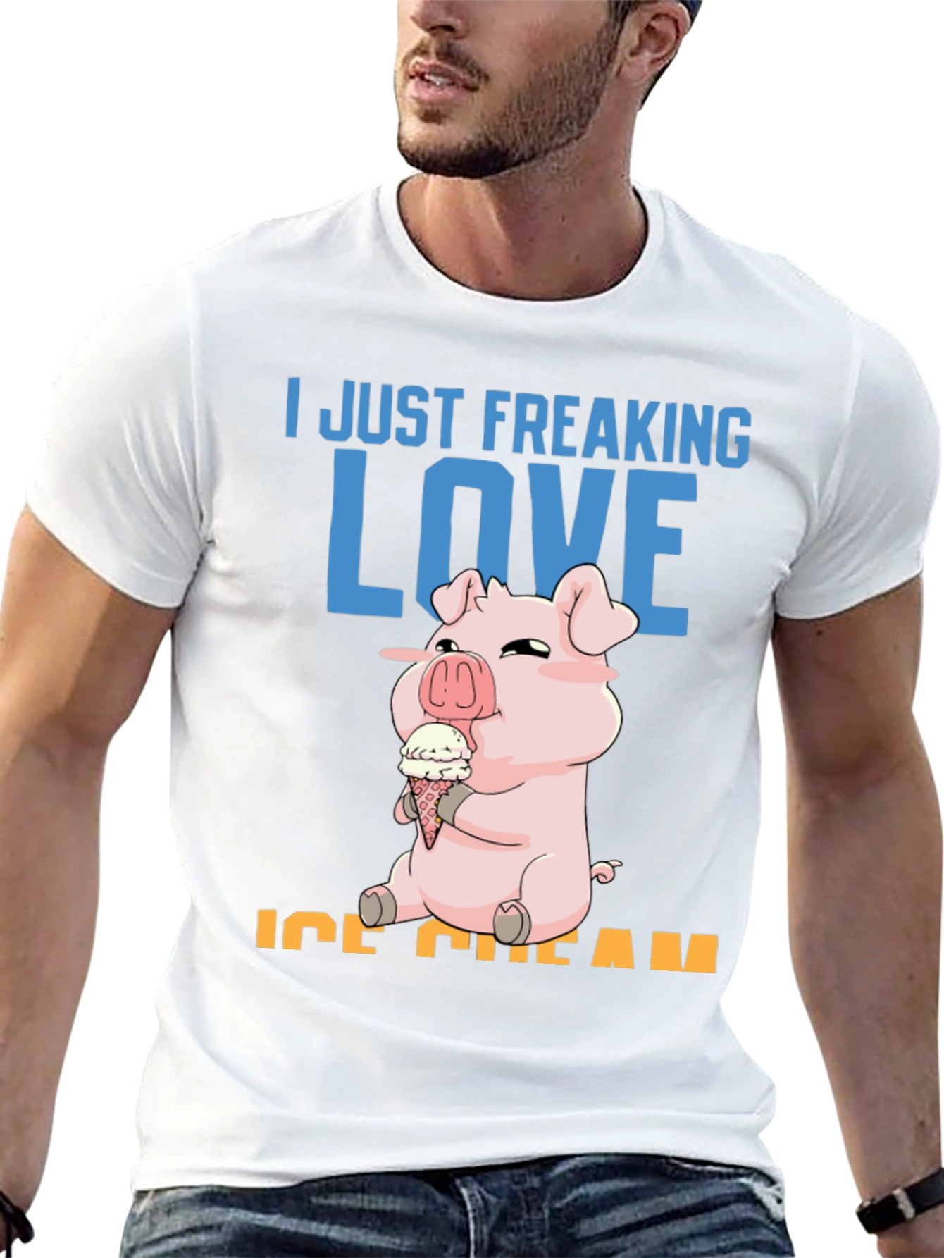 Black I Just Freaking Love Ice Cream Pig T-Shirt view 13