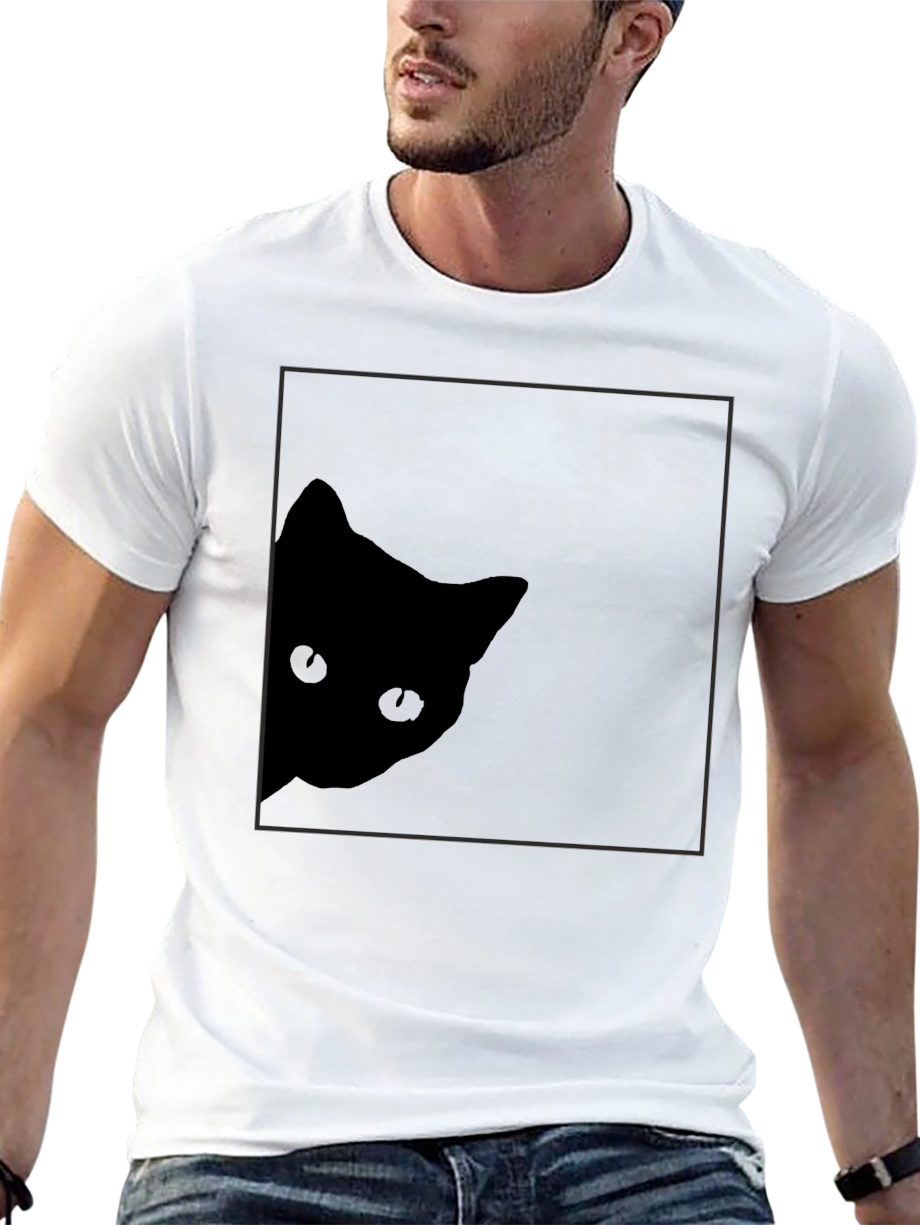 Black Stealthy Cat Black T-Shirt: Peek-a-Boo Style view 13