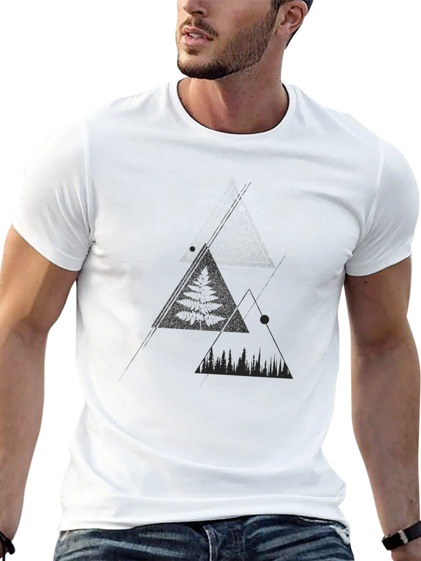 Black Abstract Mountain Scene Black Graphic Tee view 13