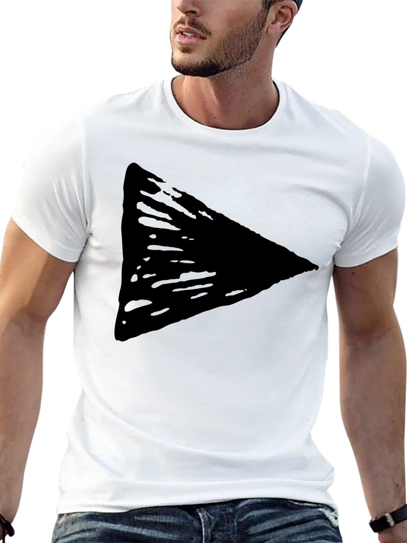 Black Men's Black Triangle Graphic Tee - Casual Style view 13