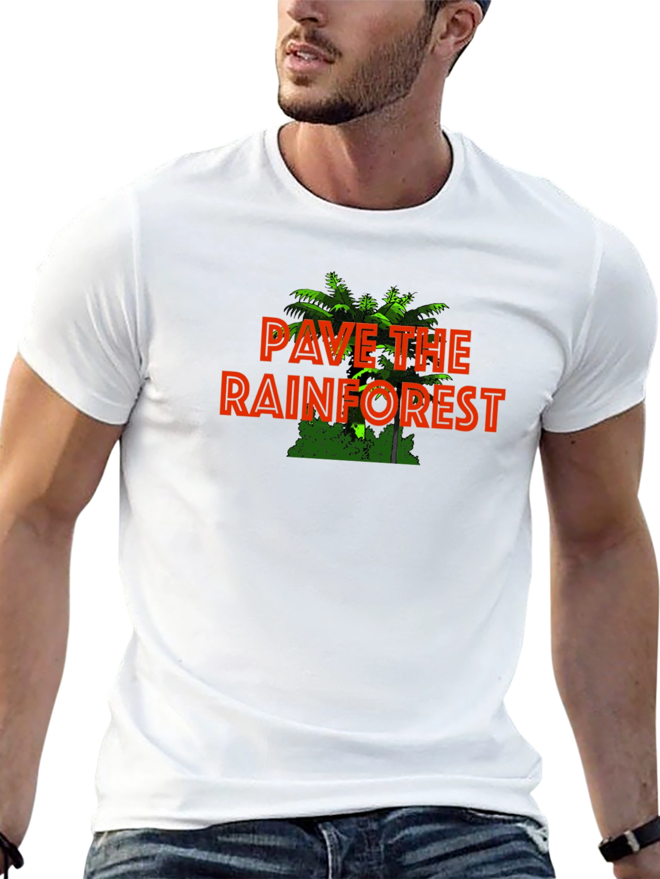 Black Pave the Rainforest Graphic Tee - Eco-Humor Black T-Shirt view 13