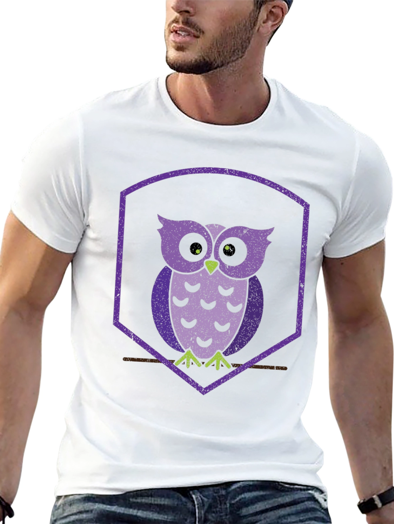 Retro Owl T-Shirt - Purple Hexagon Design - 13