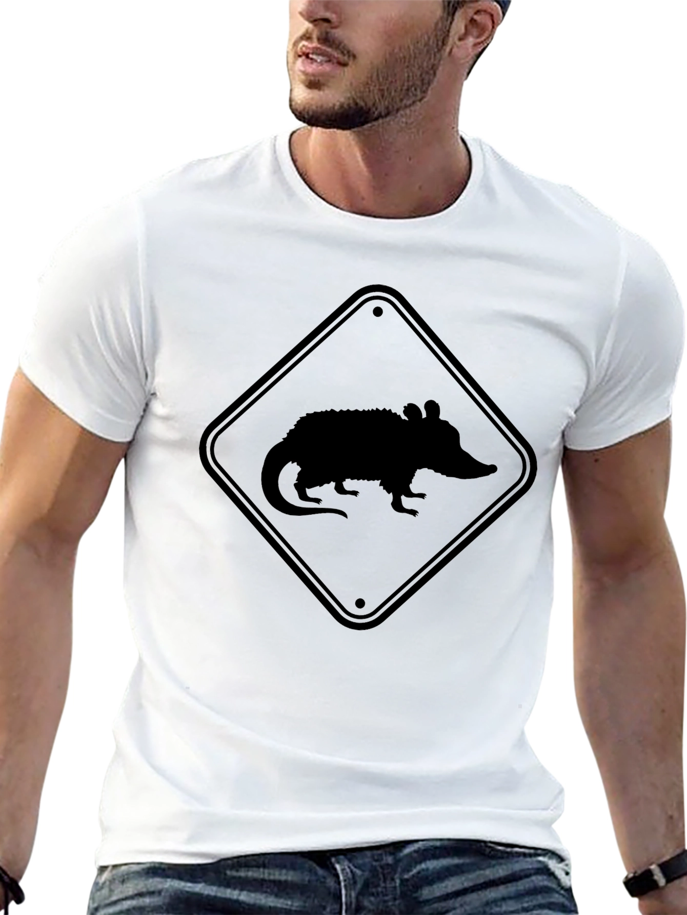 Black Opossum Crossing Black T-Shirt view 13
