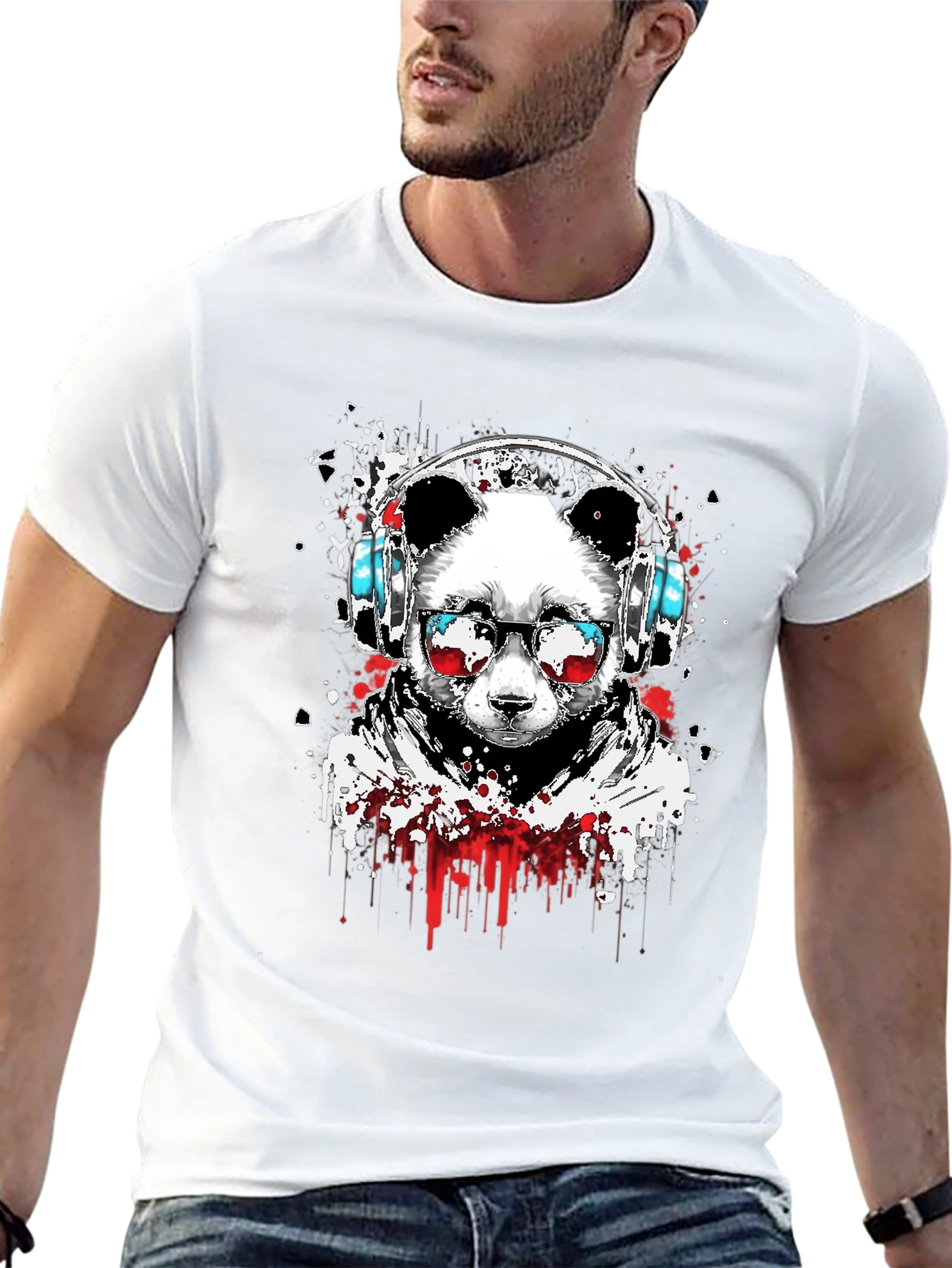 Black Cool Panda DJ Graphic T-Shirt - Black view 13