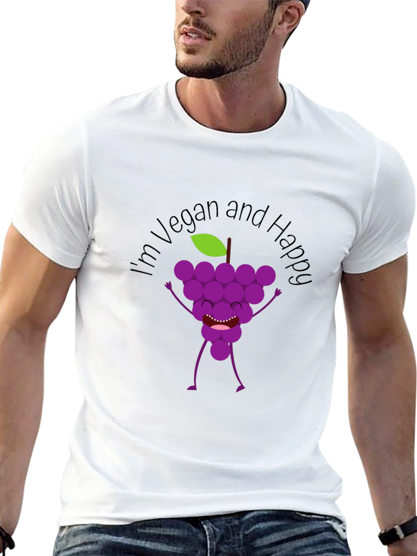 Black Vegan and Happy Grape Graphic T-Shirt - Unisex view 13