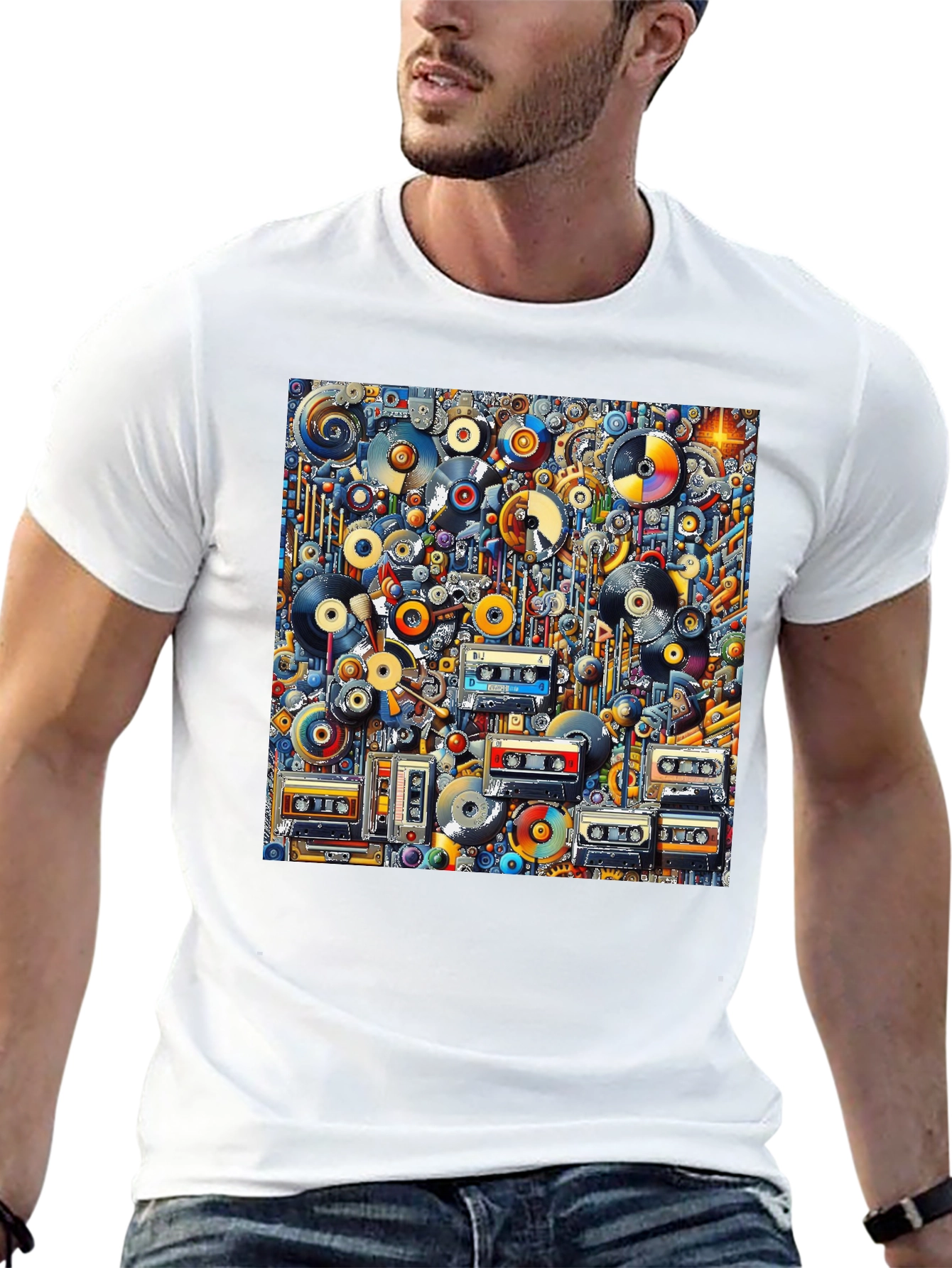 Black Retro Music T-Shirt: Vinyl, Cassettes, & Cool Design view 13