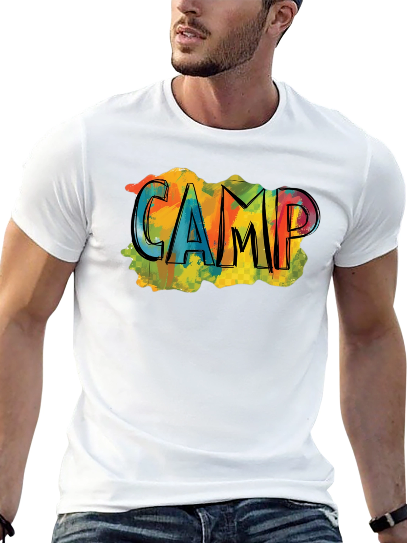 Black Colorful "CAMP" Graphic Black T-Shirt view 13