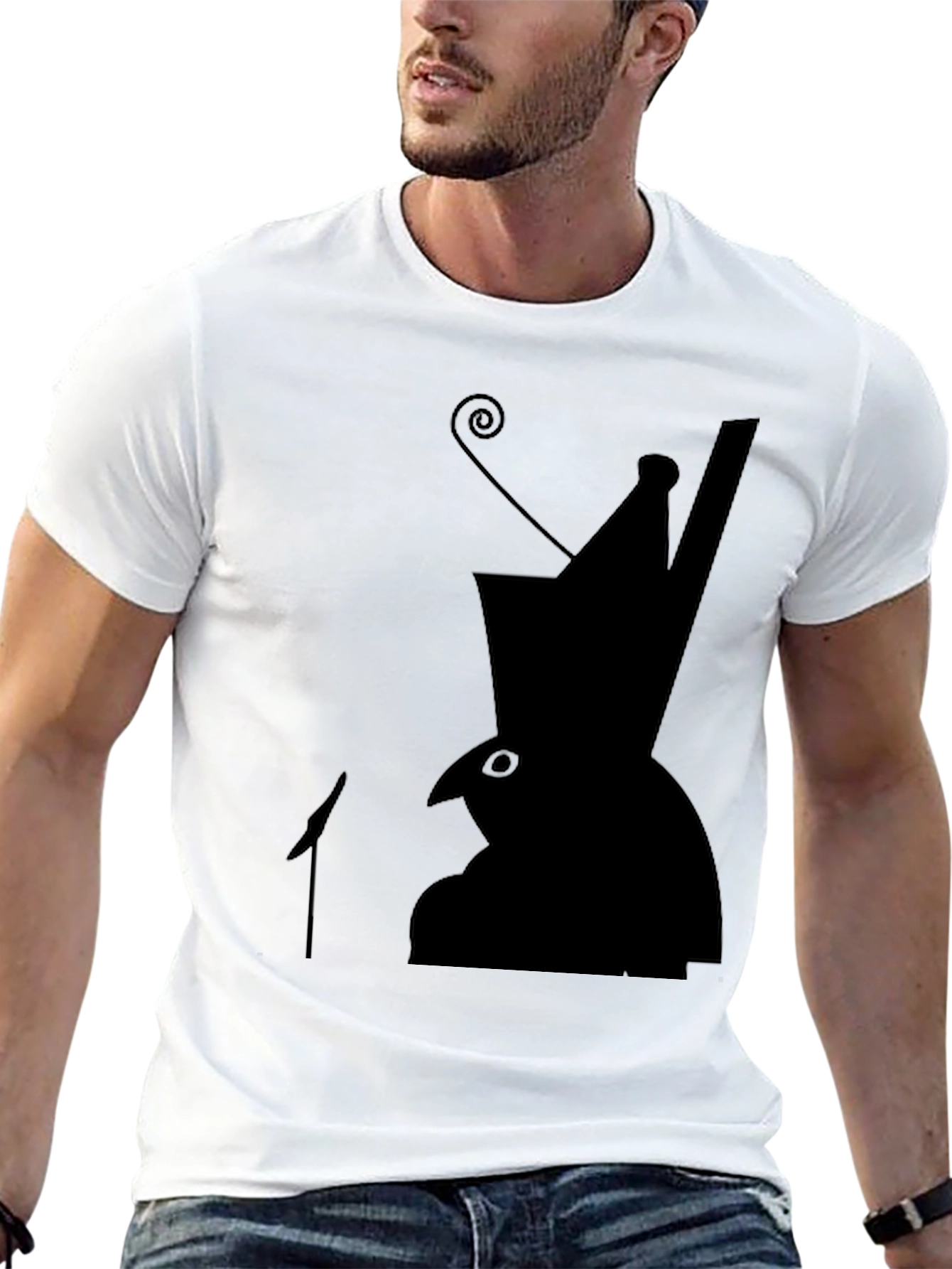 Black Silhouette Hat Bird T-Shirt view 13