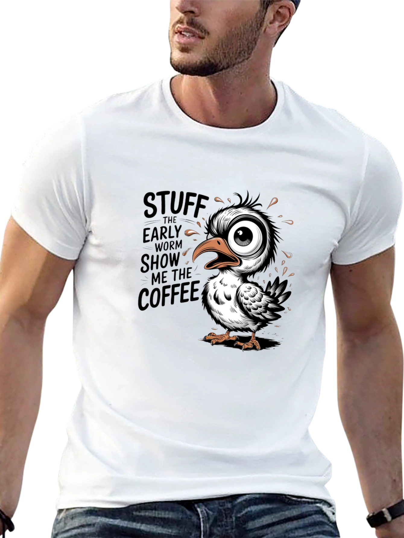 Black Funny Coffee Bird Graphic Black T-Shirt view 13