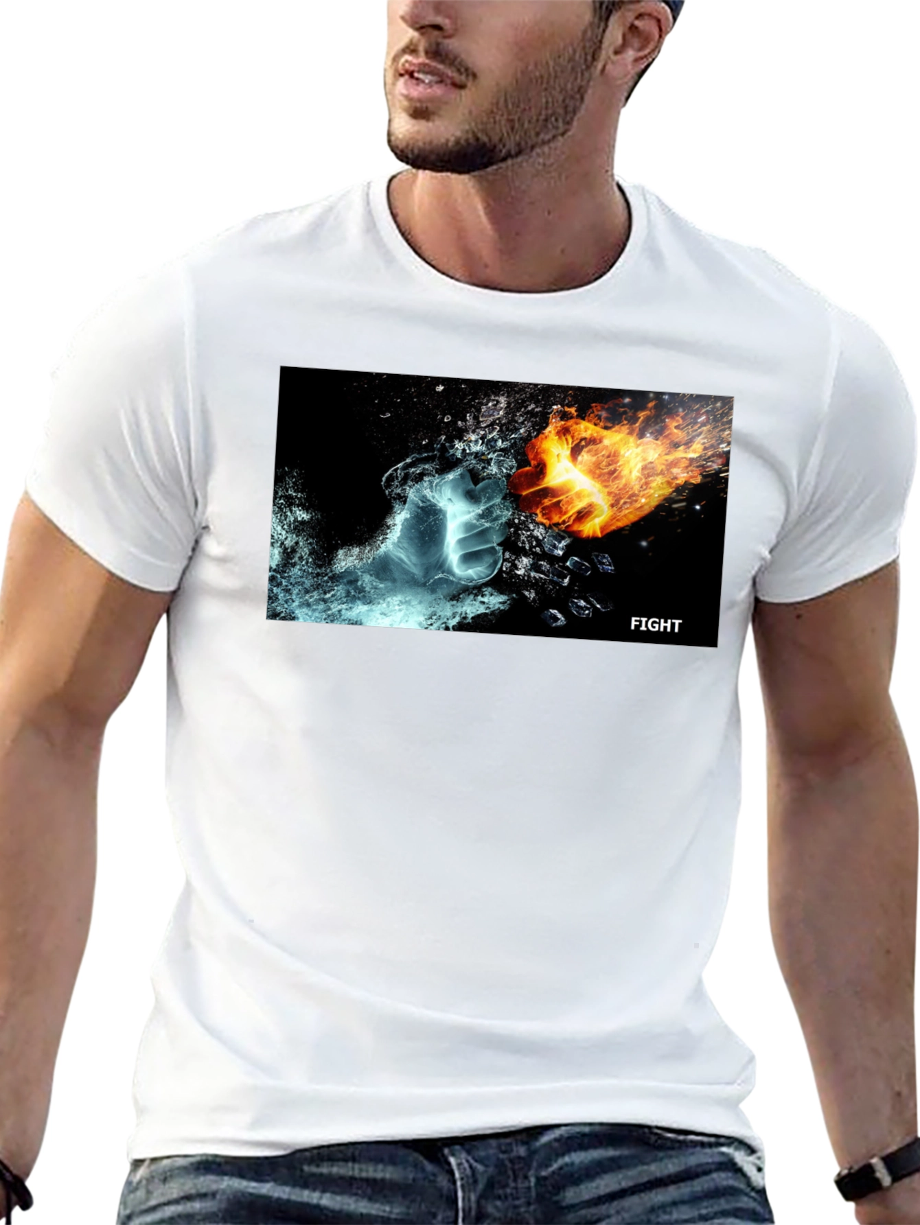 Black Fire & Ice Fight T-Shirt - Cool Graphic Tee view 13