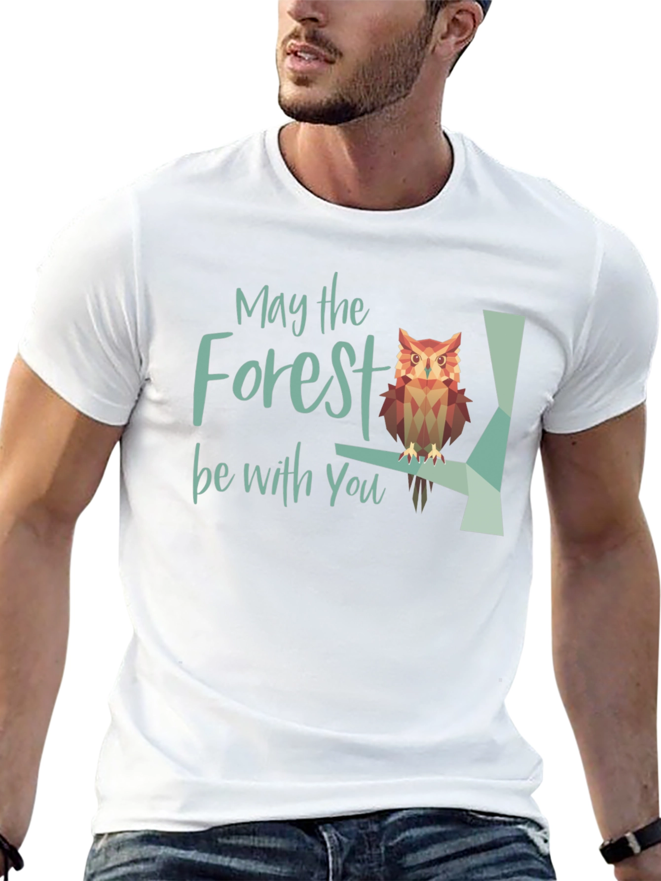 Black May the Forest Be With You Owl Graphic T-Shirt view 13