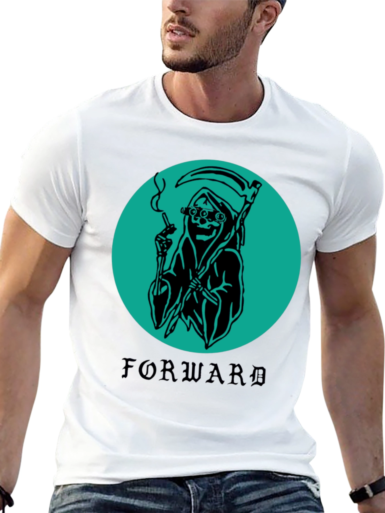 Black Smoking Grim Reaper Graphic T-Shirt view 13