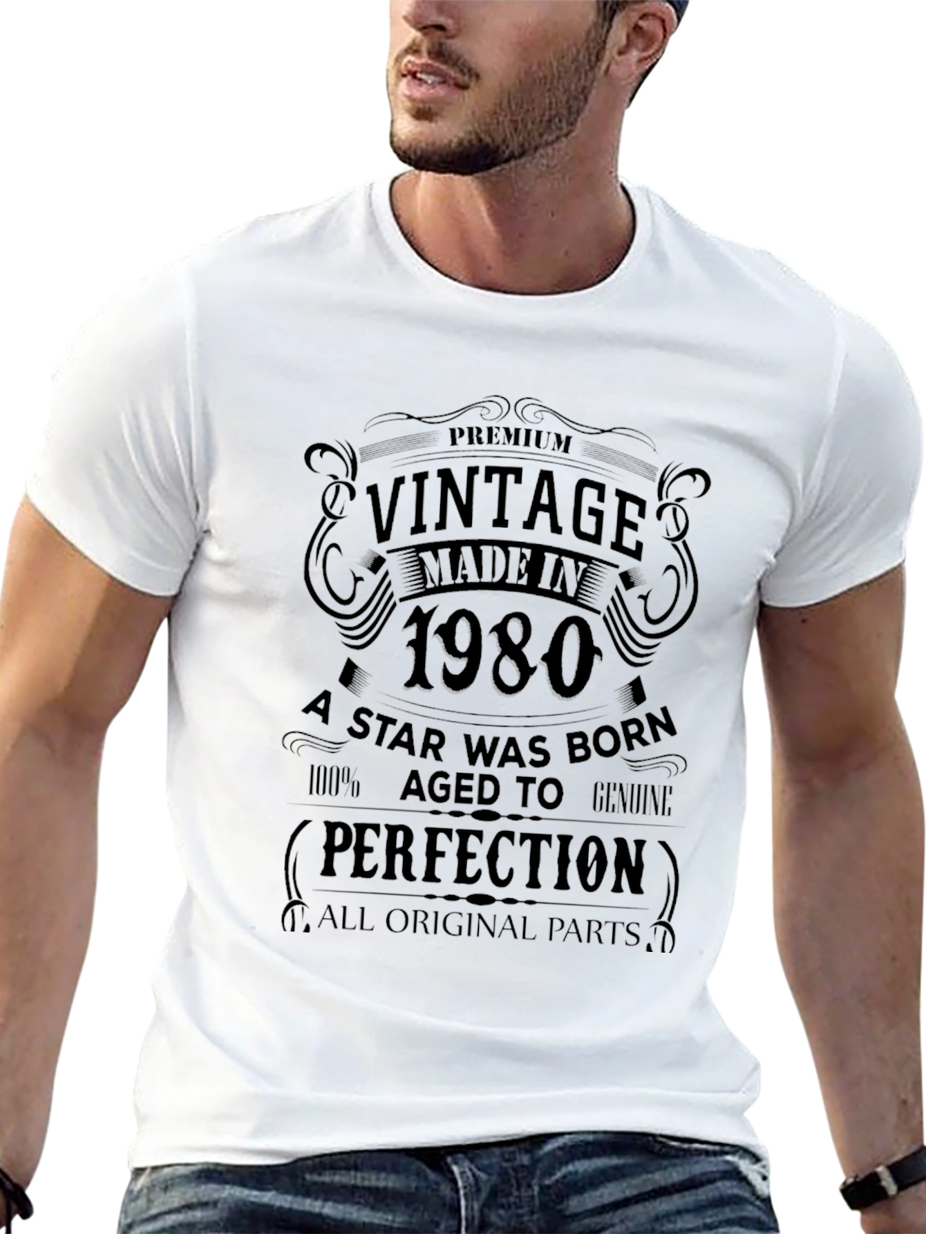 Black Vintage 1980 Made T-Shirt - Birthday Gift Tee view 13