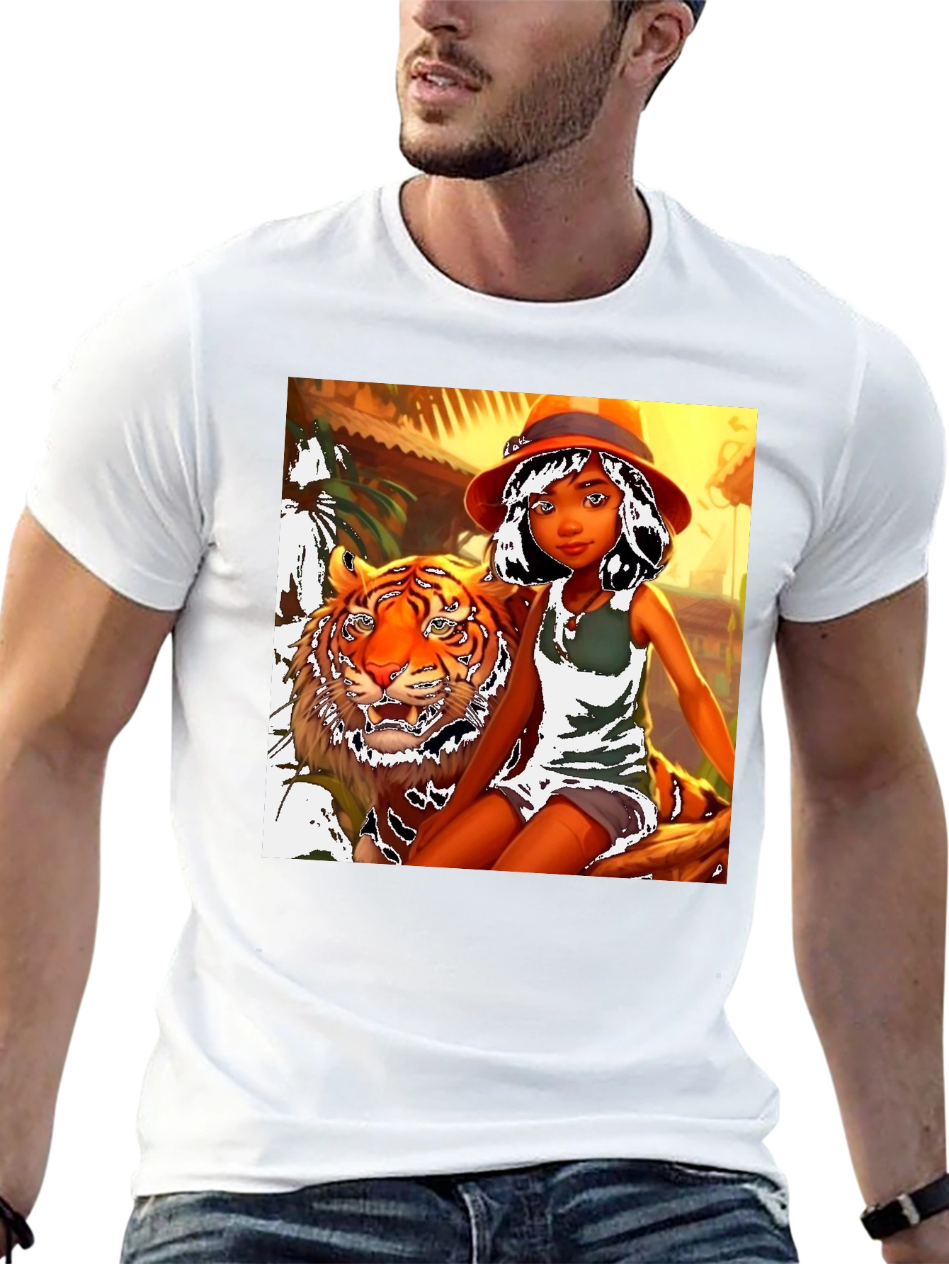 Black Jungle Girl & Tiger Graphic Tee view 13