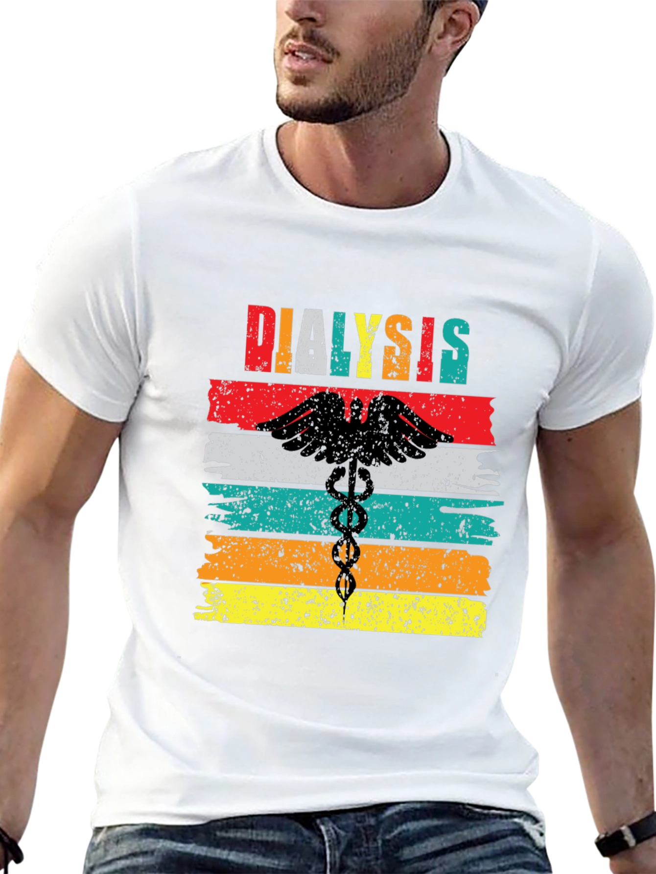 Black Dialysis Caduceus Retro Style T-Shirt view 13