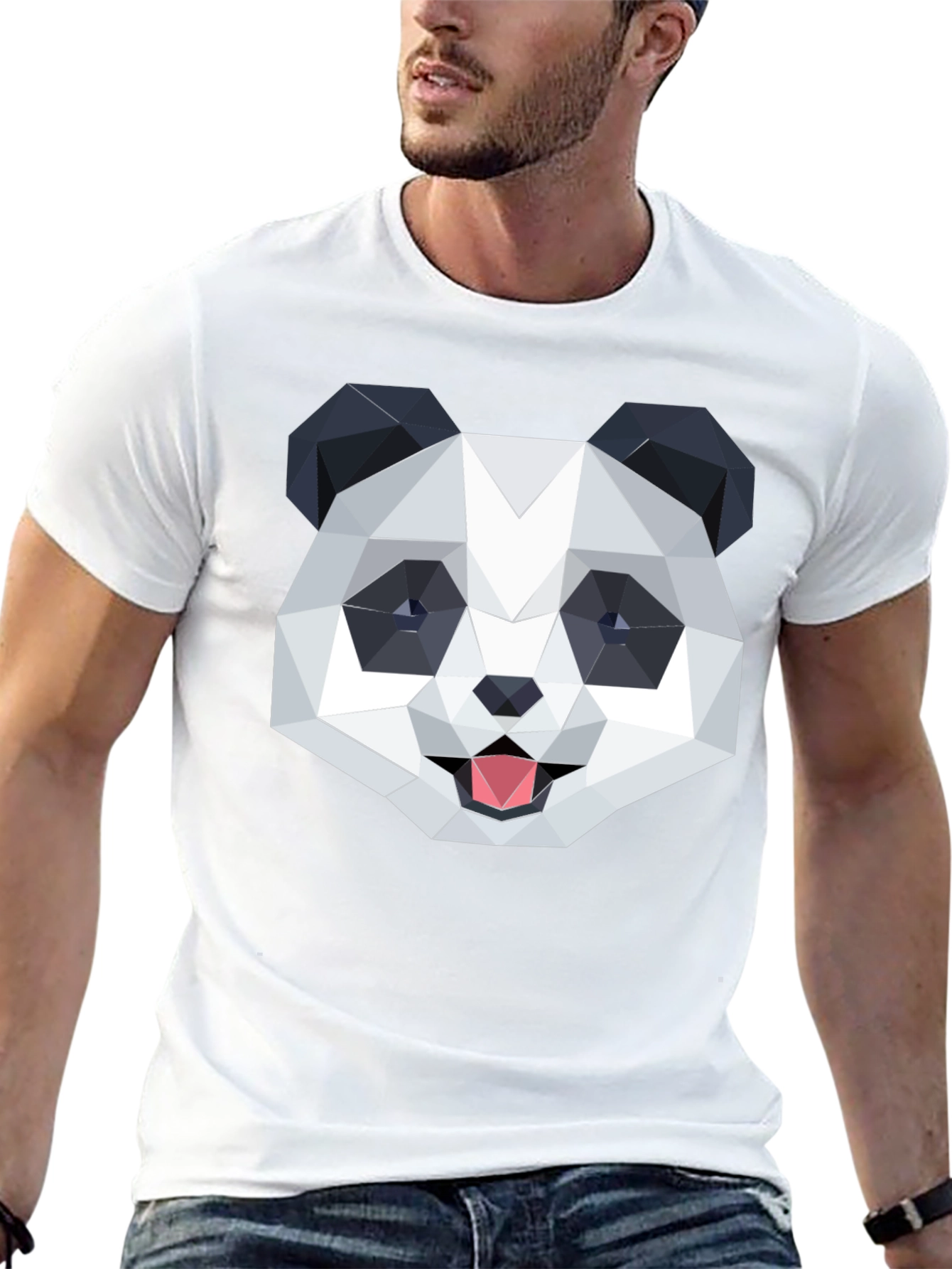 Black Geometric Panda Graphic Black T-Shirt view 13