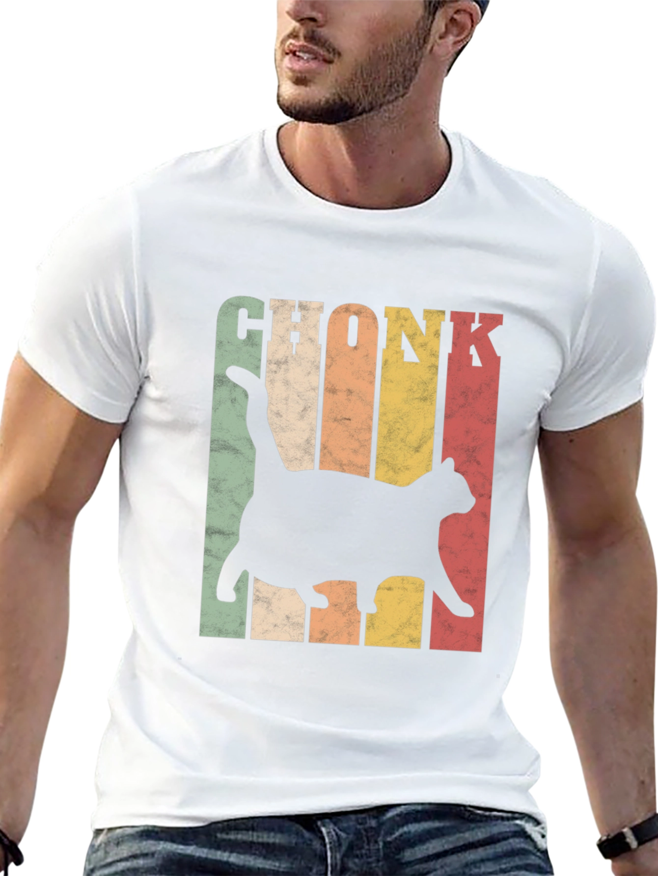 Black Chonk Cat Retro Style T-Shirt view 13