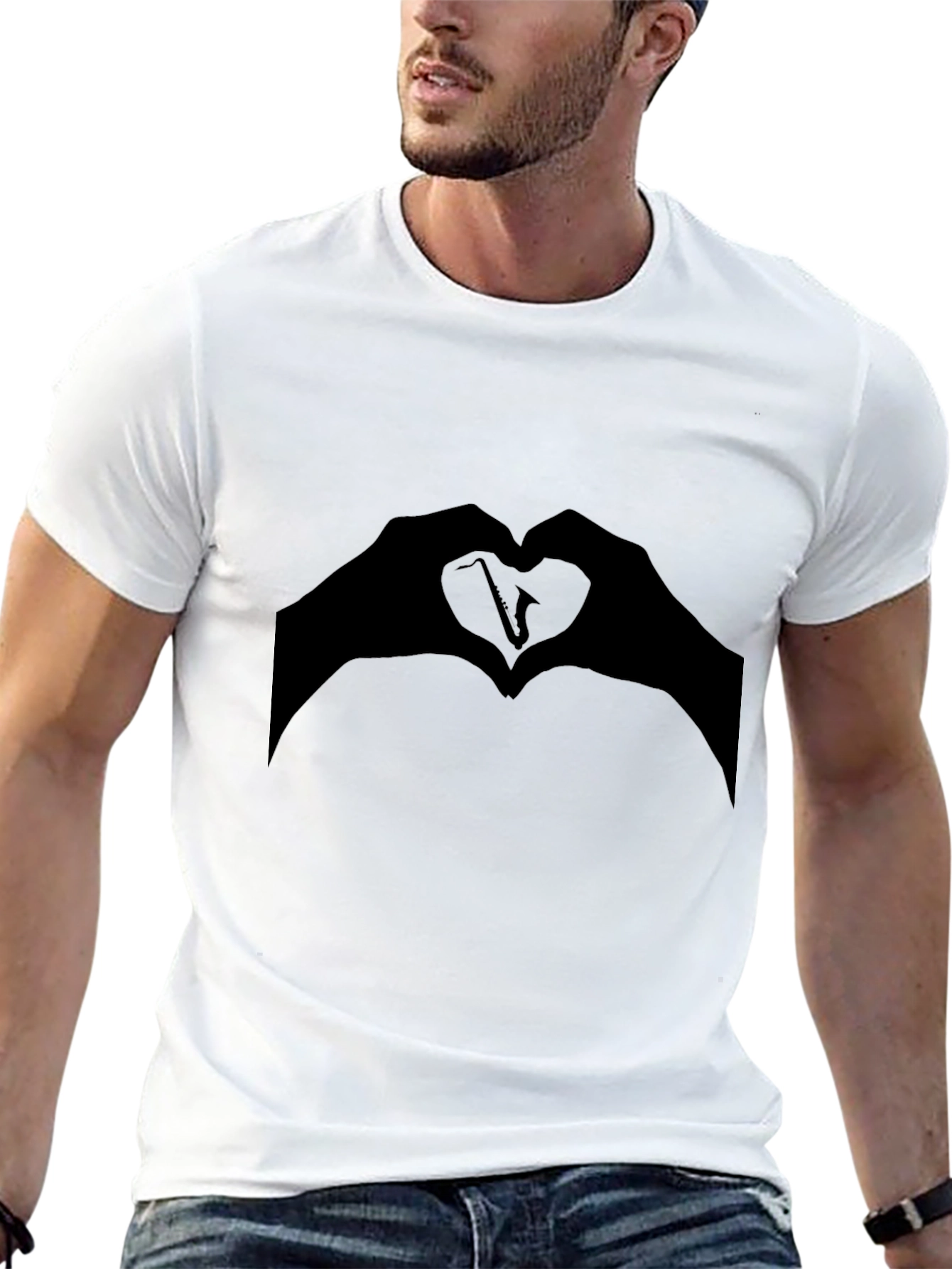 Black Saxophone Heart Hands Graphic T-Shirt view 13