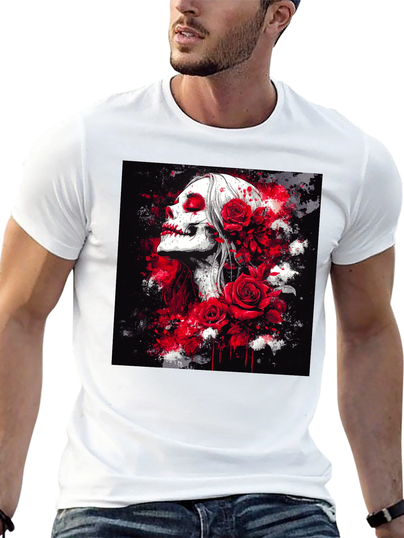 Black Skull & Roses Graphic Tee view 13