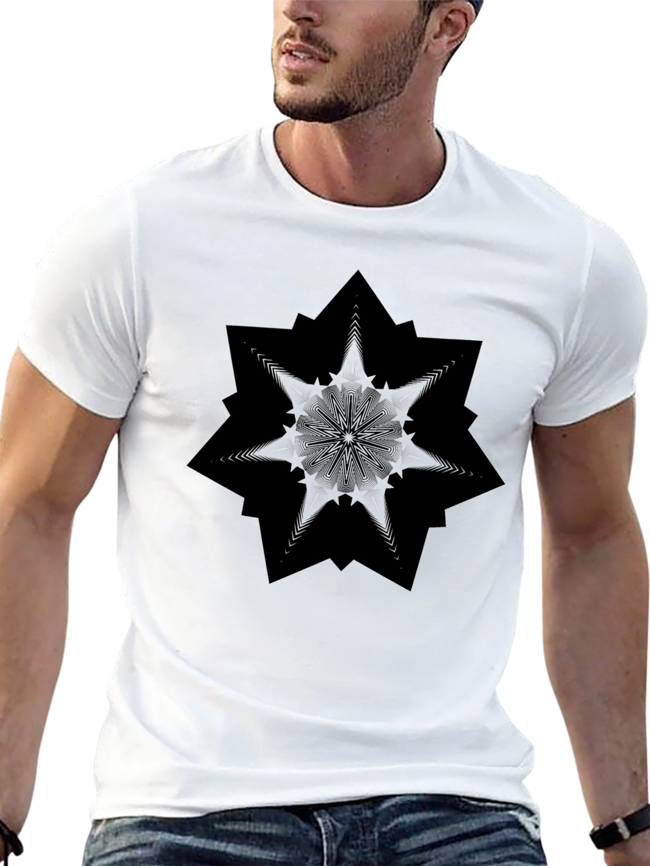 Black Black Geometric Mandala Graphic Tee view 13